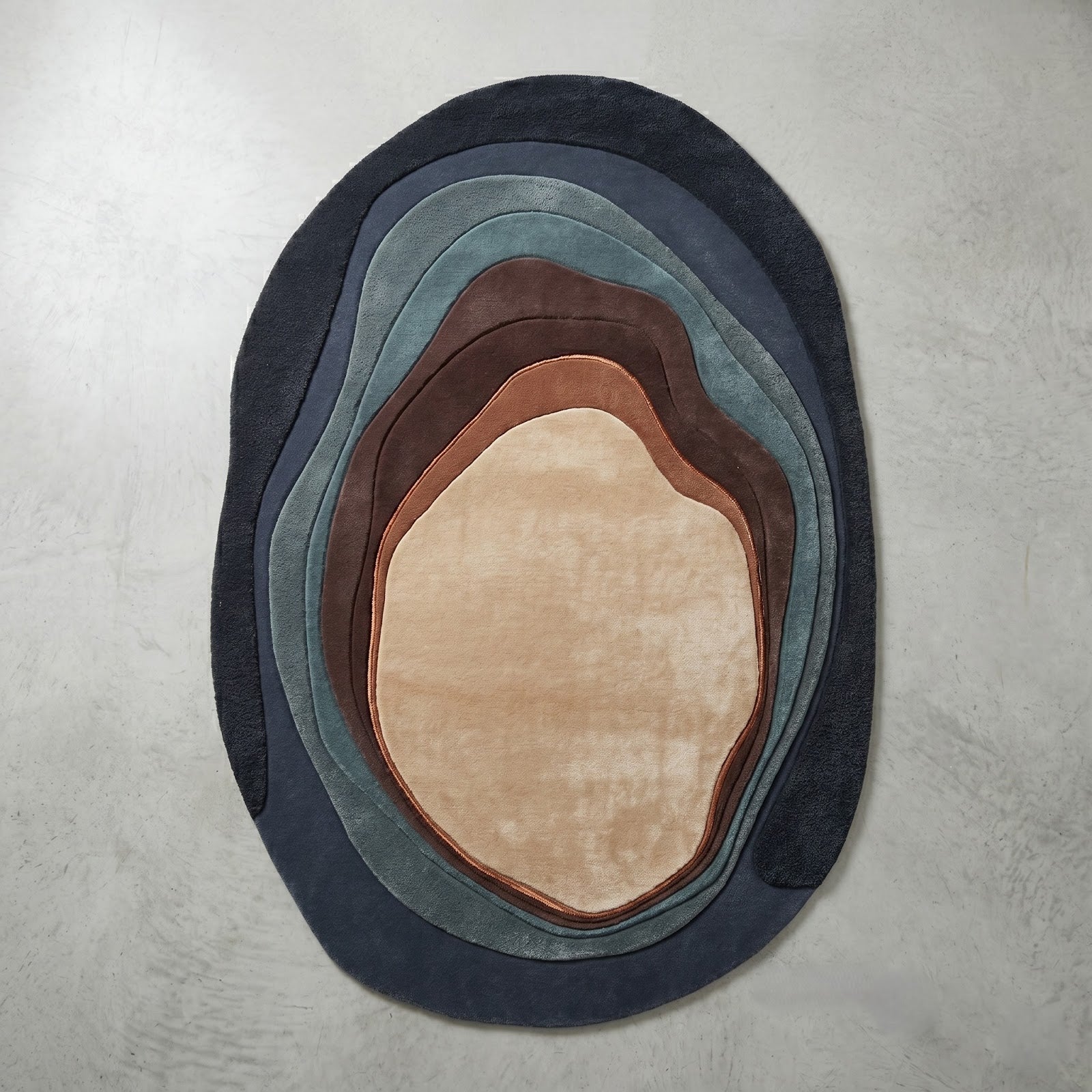 Organic Layered Pebble Hand Tufted Wool Rug | Navy Blue & Earth Tone Sculptural Area Rug — 2x3 ft'