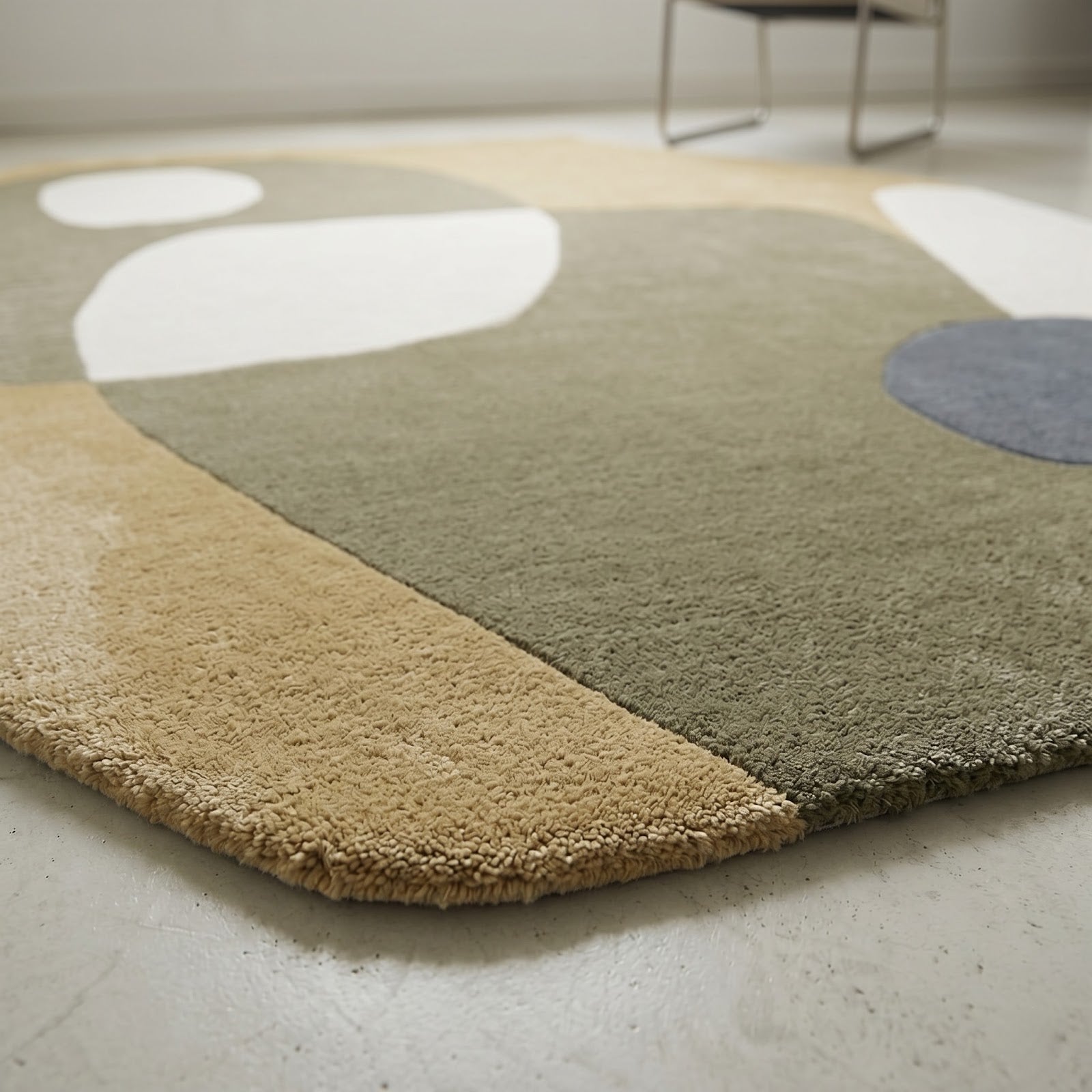 Biomorphic Abstract Hand Tufted Wool Rug | Camel, Sage Green & Ivory Organic Modern Area Rug — 2x3 ft'