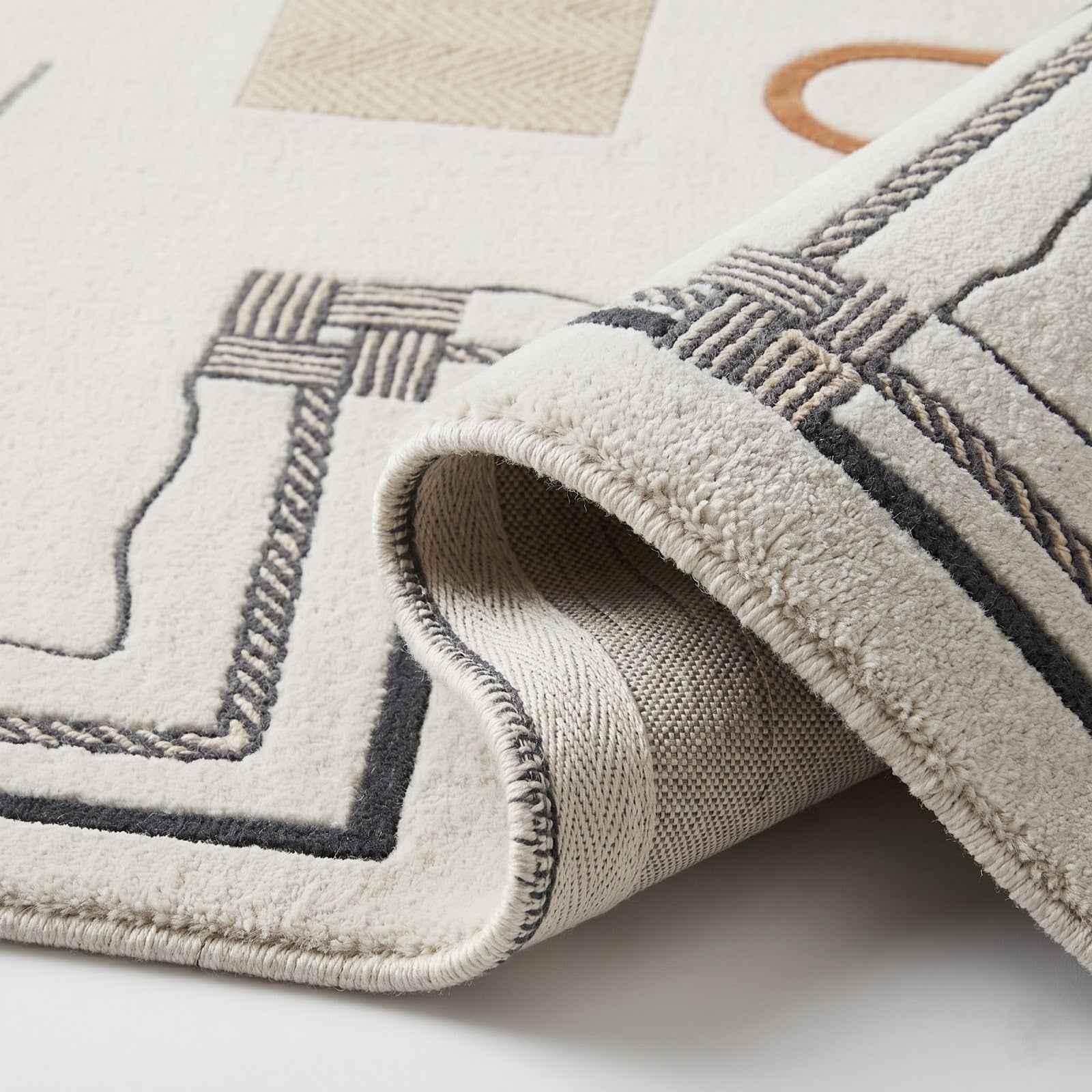 Modern Abstract Hand Tufted Wool Rug | Minimalist Geometric Ivory & Terracotta Contemporary Area Rug — 2x3 ft'