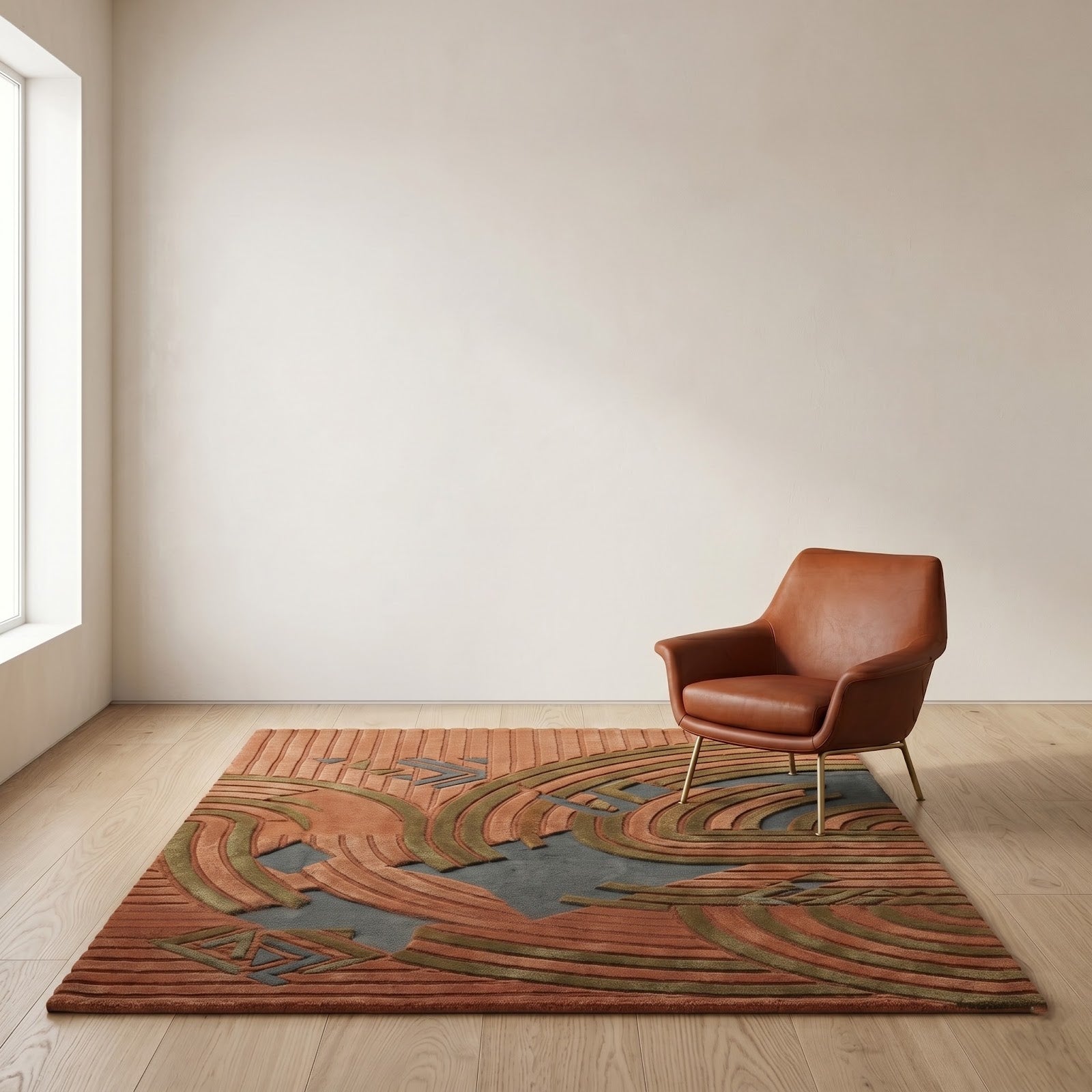 Art Deco Archways Hand Tufted Wool Rug | Terracotta & Slate Blue Geometric Area Rug — 2x3 ft'