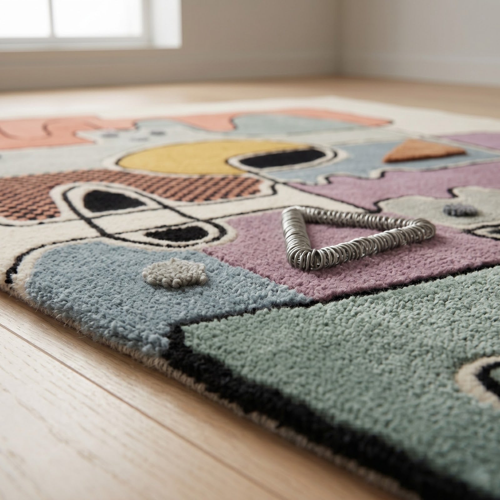 Modern Abstract Bauhaus Hand Tufted Wool Rug | Pastel Geometric Art Area Rug — 2x3 ft'