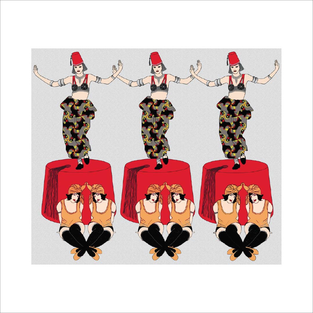 CUSTOM ART DECO EGYPTIAN REVIVAL FEZ HAT WALLPAPER Red by Art Decor Designs image 0
