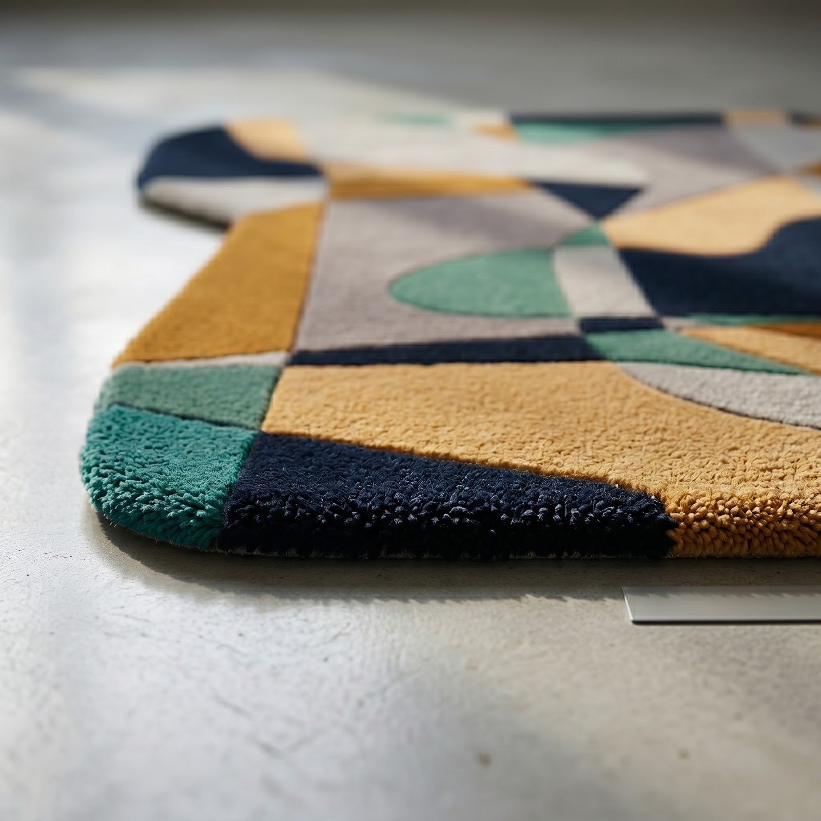 Abstract Geometric Hand Tufted Wool Rug | Irregular Shape Modern Area Rug — 2x3 ft'