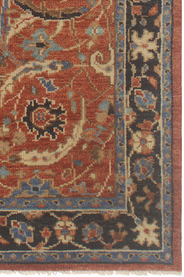 Traditional Persian Hand Knotted New Zealand Wool Rug | Rust & Blue Floral Vintage Area Rug — 2x3 ft'