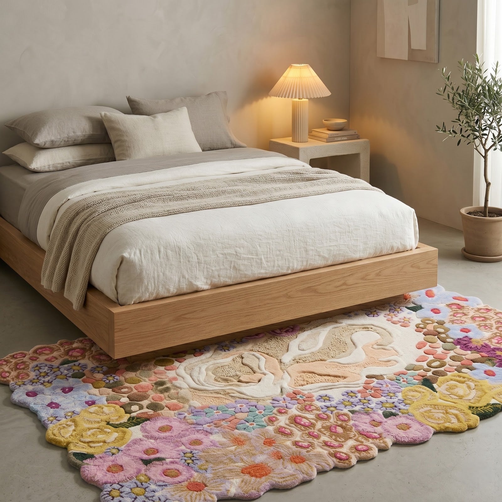 Floral Garden Irregular Hand Tufted Wool Rug | Multicolor Botanical Bloom Statement Area Rug — 2x3 ft'