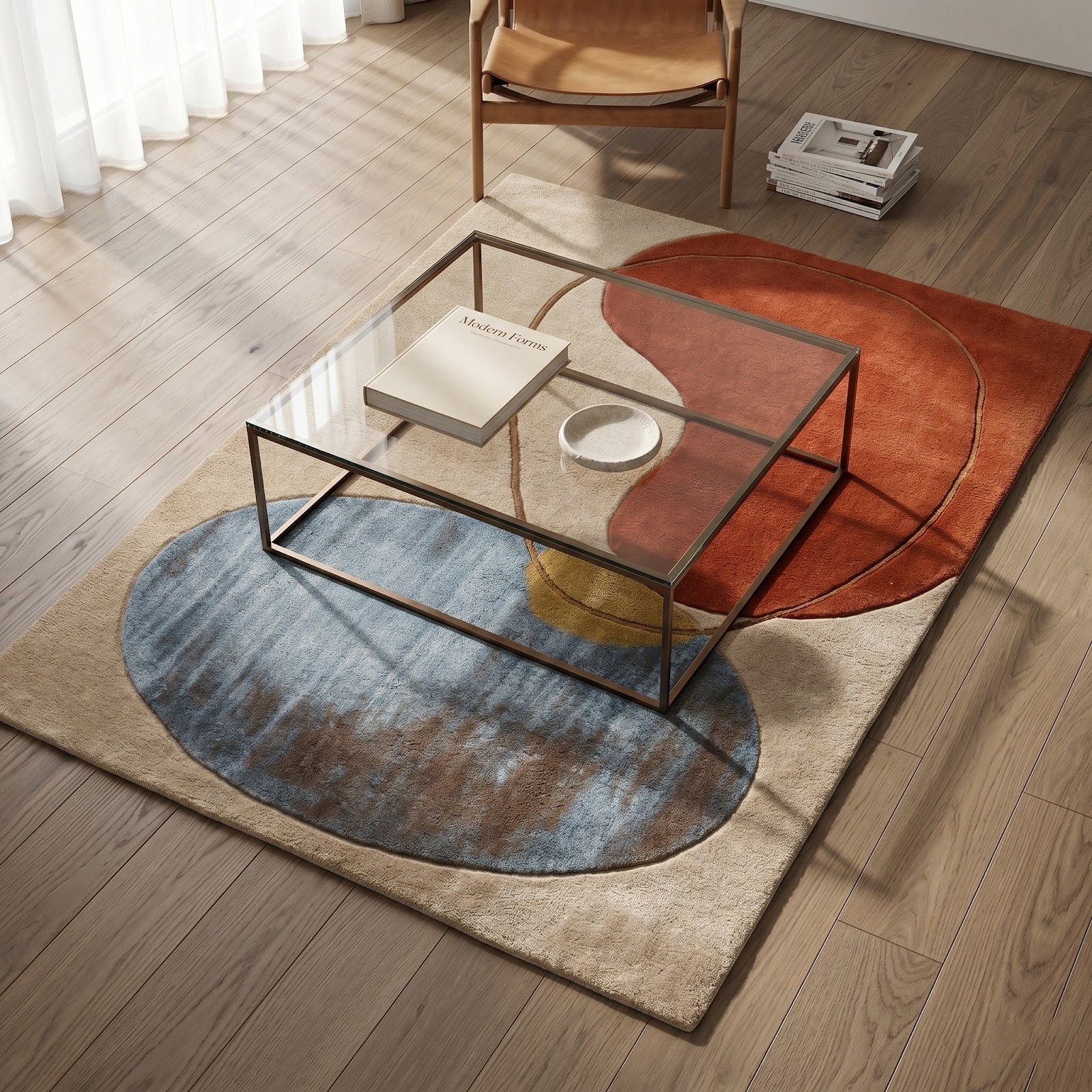 Modern Organic Balance Hand Tufted Wool Rug | Terracotta & Slate Blue Abstract Area Rug — 2x3 ft'