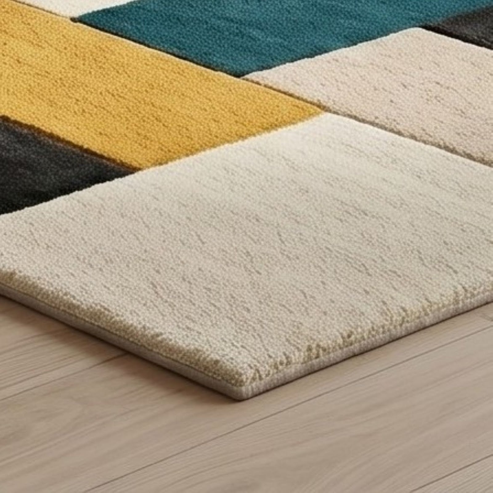 Modern Geometric Hand Tufted Wool Rug | Teal Mustard Abstract Area Rug — 2x3 ft'
