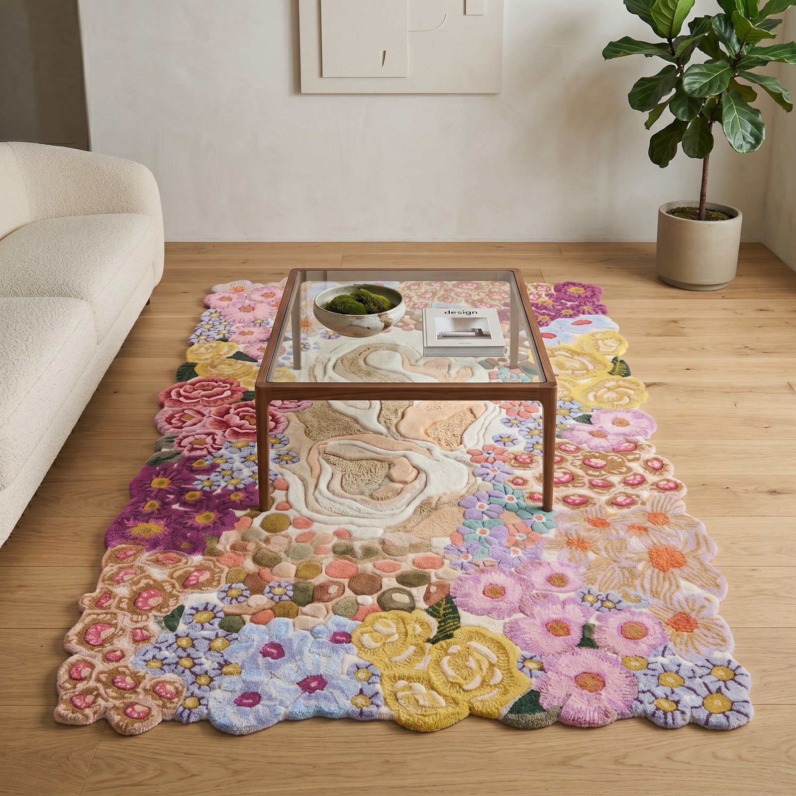 Floral Garden Irregular Hand Tufted Wool Rug | Multicolor Botanical Bloom Statement Area Rug — 2x3 ft'