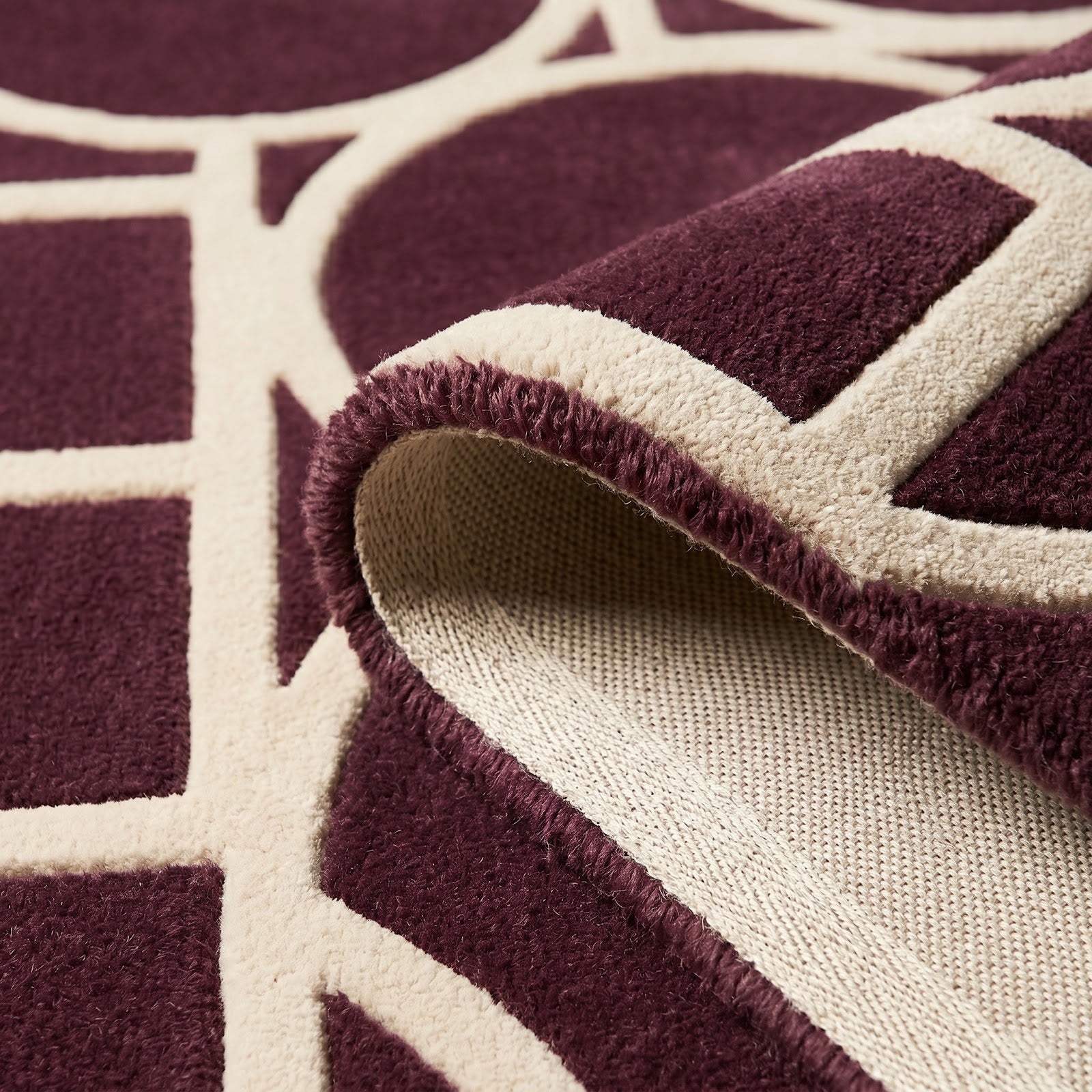 Art Deco Geometric Hand Tufted Wool Rug | Plum Purple & Ivory Contemporary Area Rug — 2x3 ft'