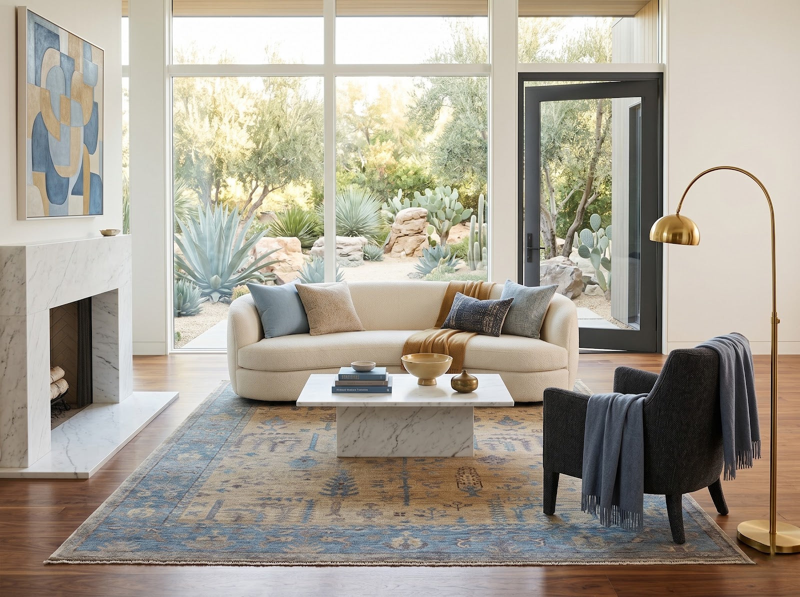 Traditional Oushak Hand Knotted New Zealand Wool Rug | Blue & Beige Vintage Floral Area Rug — 2x3 ft'