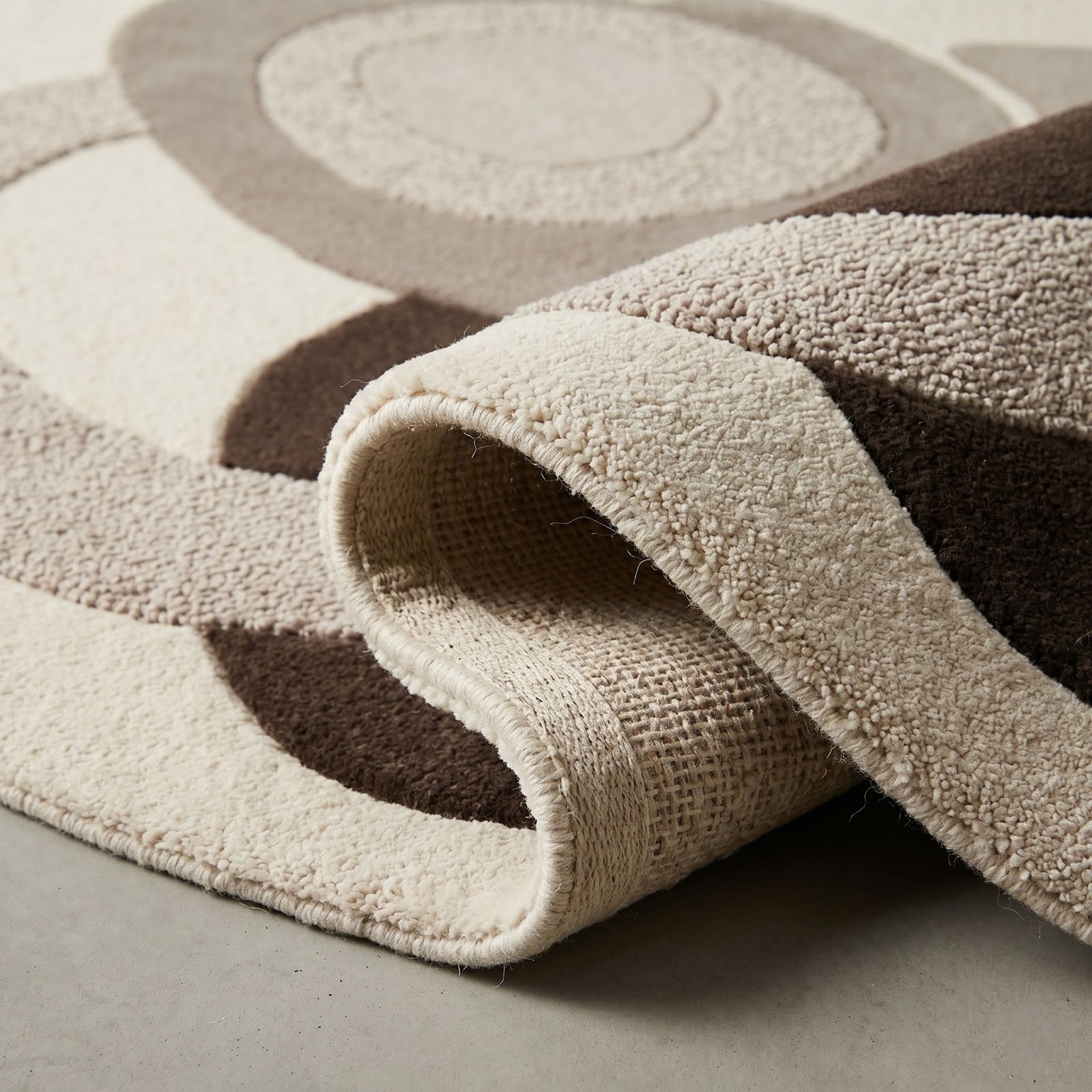 Sculptural Abstract Hand Tufted Wool Rug | Ivory, Taupe & Espresso Brown Organic Modern Area Rug — 2x3 ft'