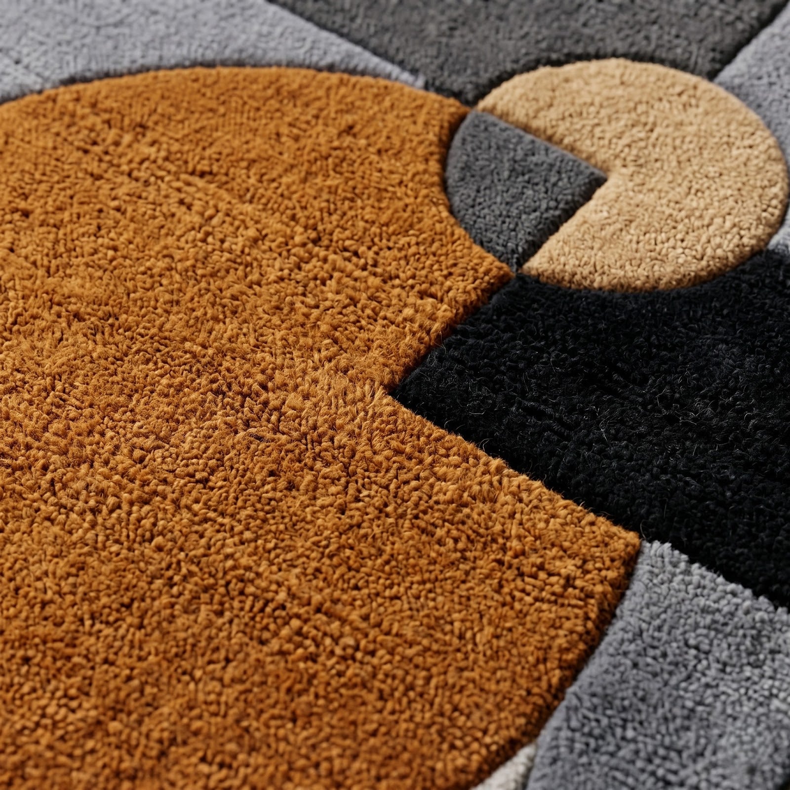 Irregular Geometric Hand Tufted Wool Rug | Modern Abstract Area Rug in Camel, Black, Grey & Ivory — 2x3 ft'