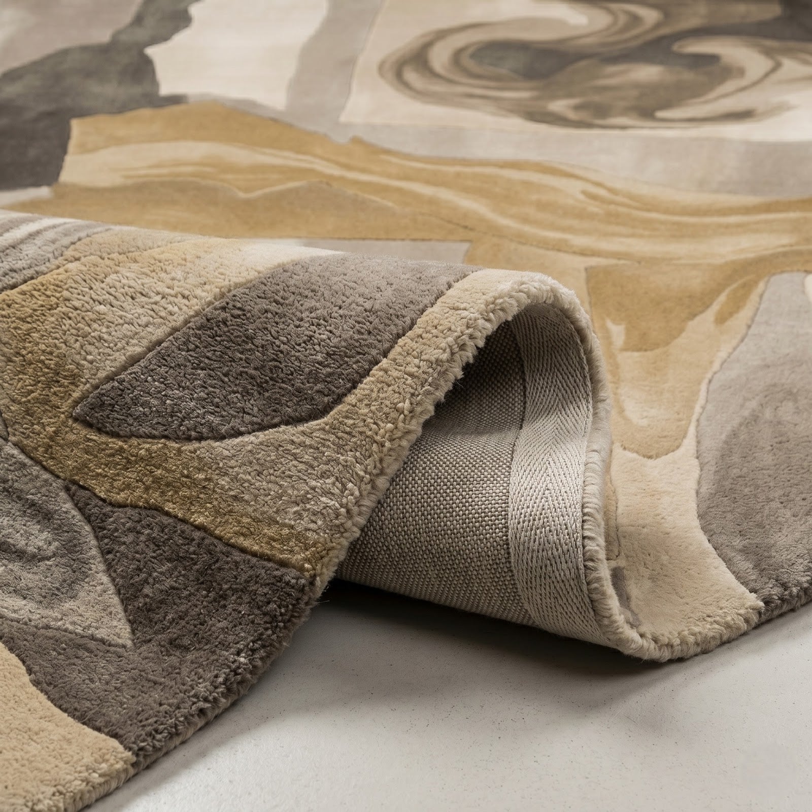 Modern Abstract Marble Hand Tufted Wool Rug | Neutral Swirl Art Area Rug — 2x3 ft'