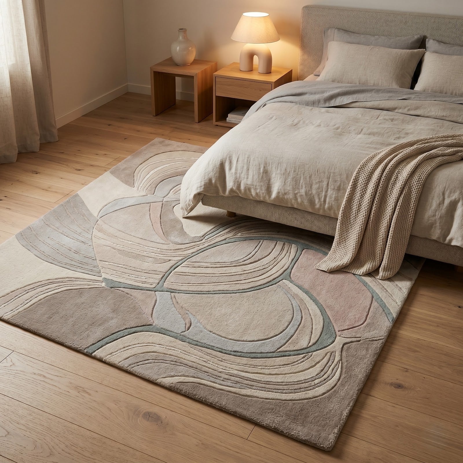 Modern Organic Abstract Hand Tufted Wool Rug | Neutral Flowing Line Art Area Rug — 2x3 ft'