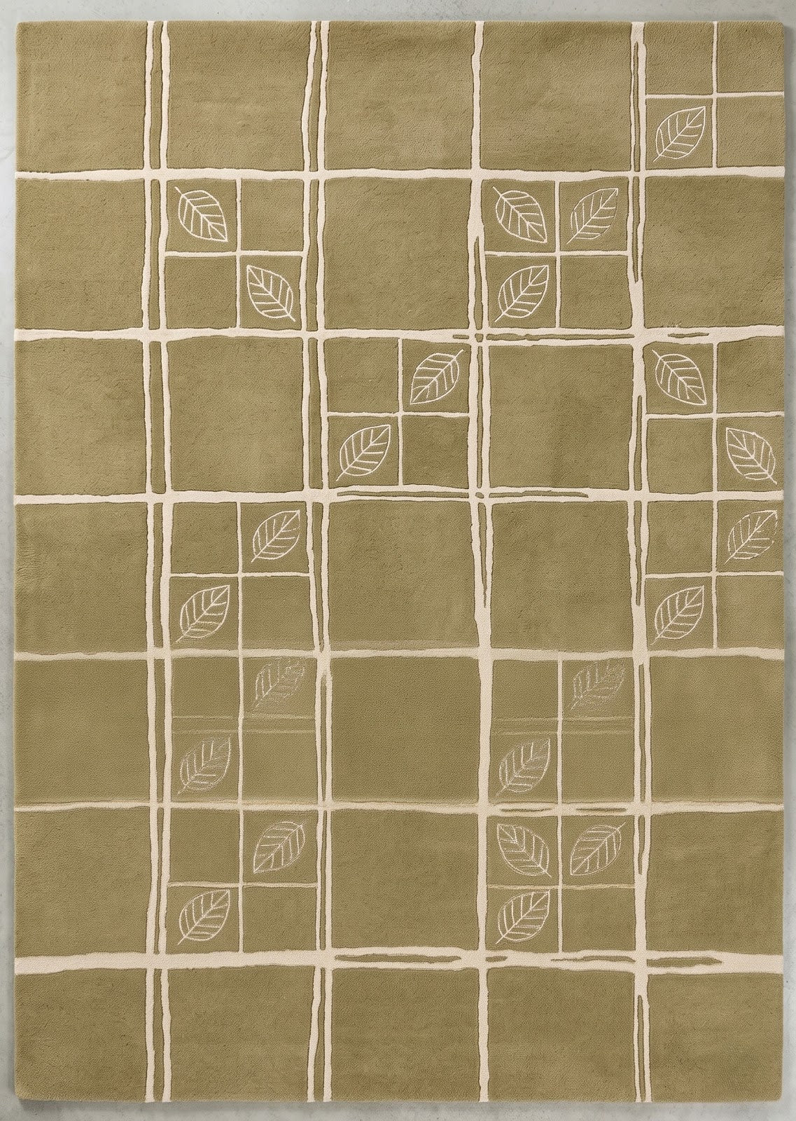 Nature Grid Hand Tufted Wool Rug | Sage Green & Ivory Botanical Geometric Area Rug — 2x3 ft'