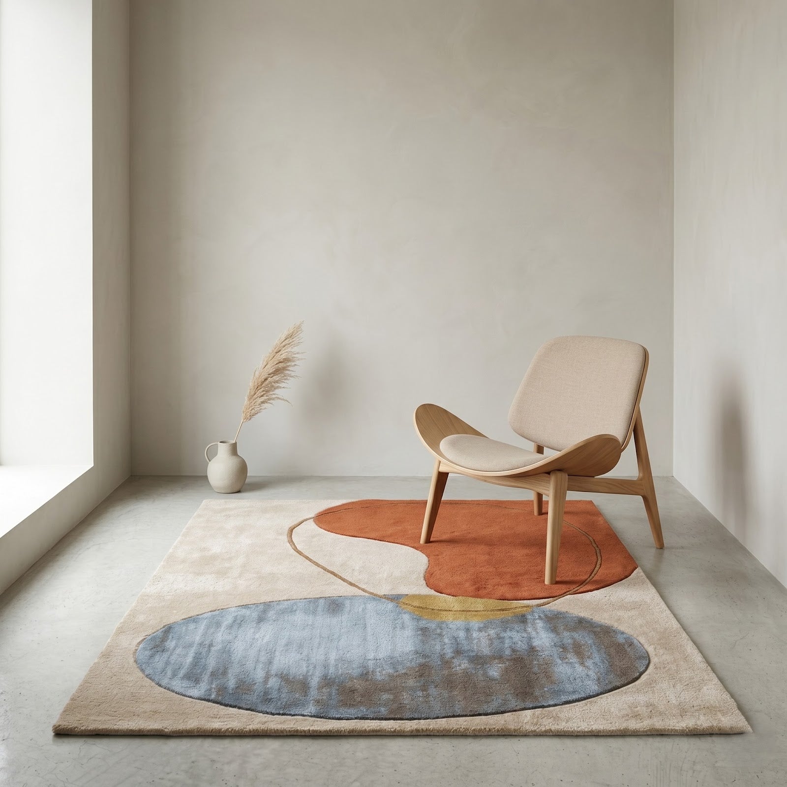 Modern Organic Balance Hand Tufted Wool Rug | Terracotta & Slate Blue Abstract Area Rug — 2x3 ft'