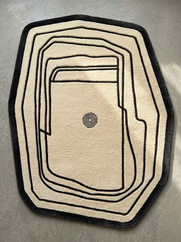 Minimalist Abstract Hand Tufted Wool Rug | Black Ivory Irregular Area Rug — 2x3 ft'