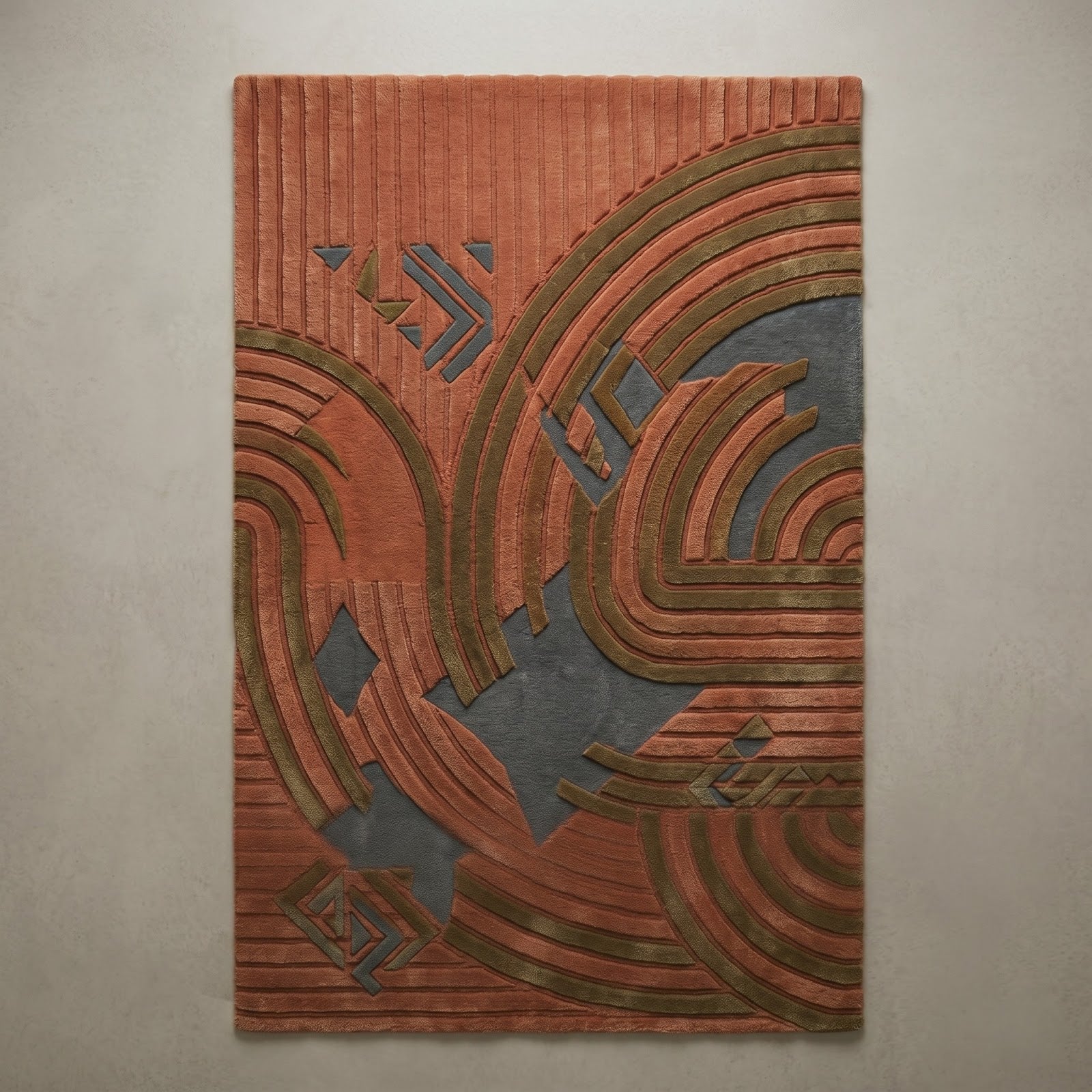 Art Deco Archways Hand Tufted Wool Rug | Terracotta & Slate Blue Geometric Area Rug — 2x3 ft'
