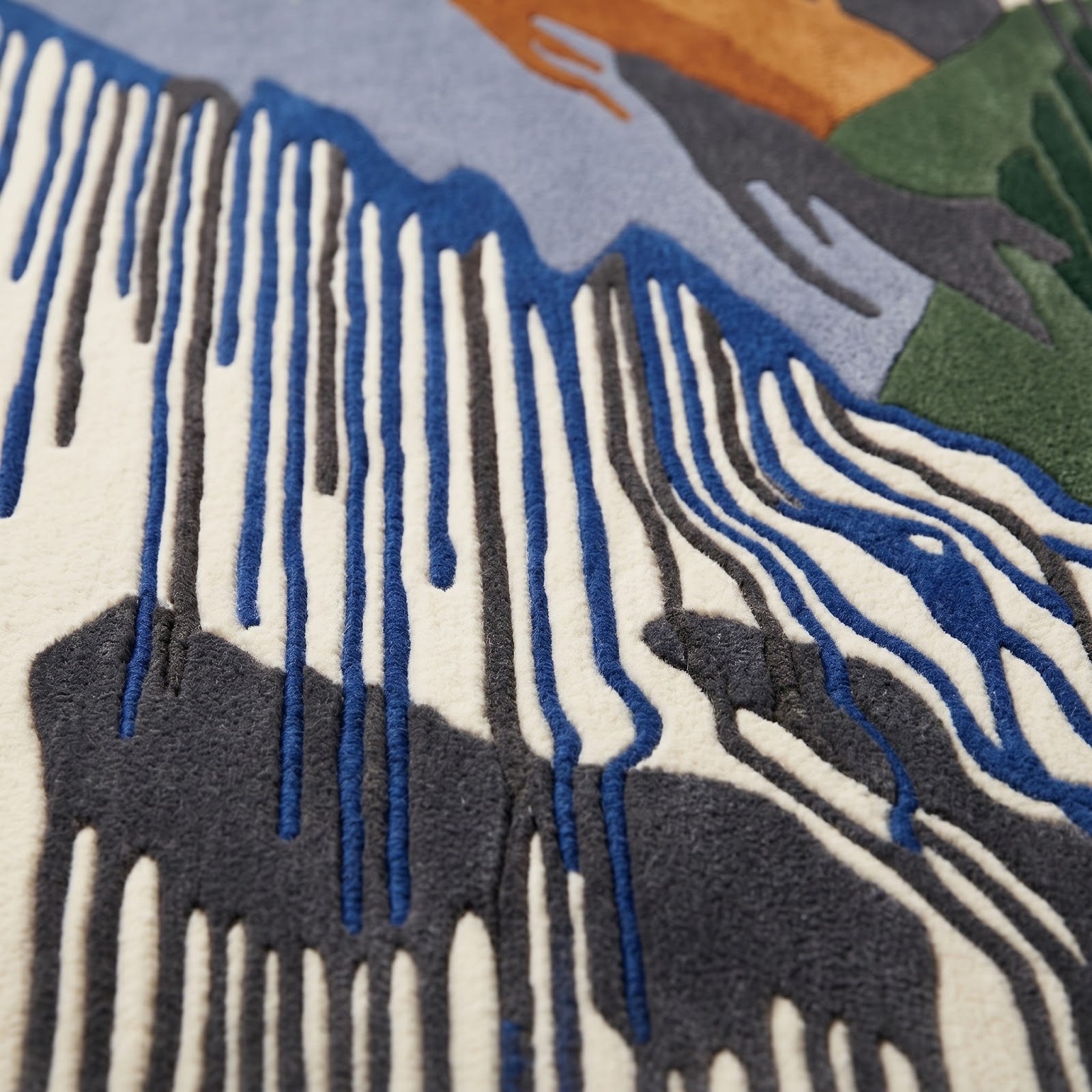 Abstract Mountain Landscape Hand Tufted Wool Rug | Modern Waterfall Art Area Rug in Blue, Green & Rust — 2x3 ft'