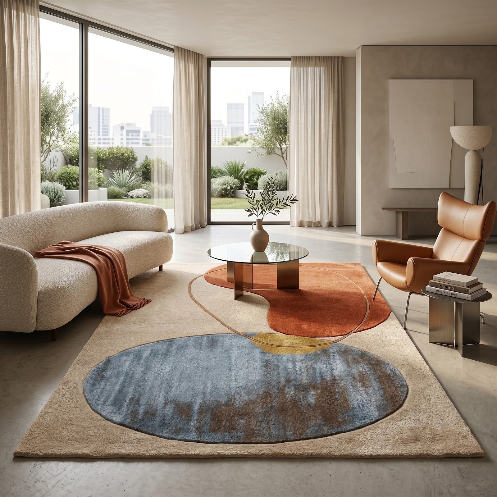 Modern Organic Balance Hand Tufted Wool Rug | Terracotta & Slate Blue Abstract Area Rug — 2x3 ft'
