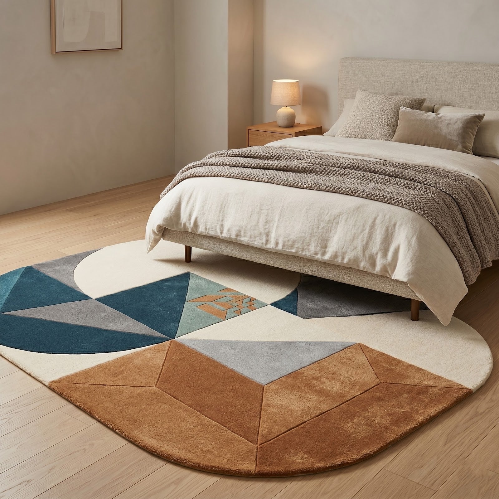 Irregular Geometric Hand Tufted Wool Rug | Modern Abstract Blue Brown Contemporary Area Rug — 2x3 ft'