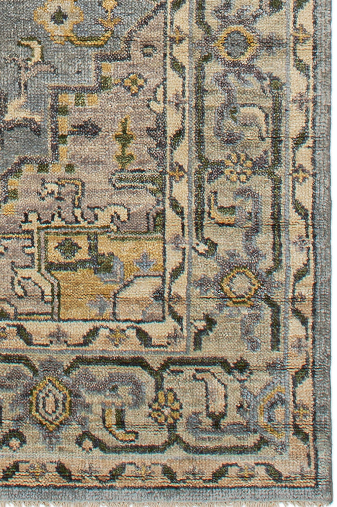 Vintage Oushak Hand Knotted New Zealand Wool Rug | Blue & Ivory Traditional Medallion Area Rug — 2x3 ft'