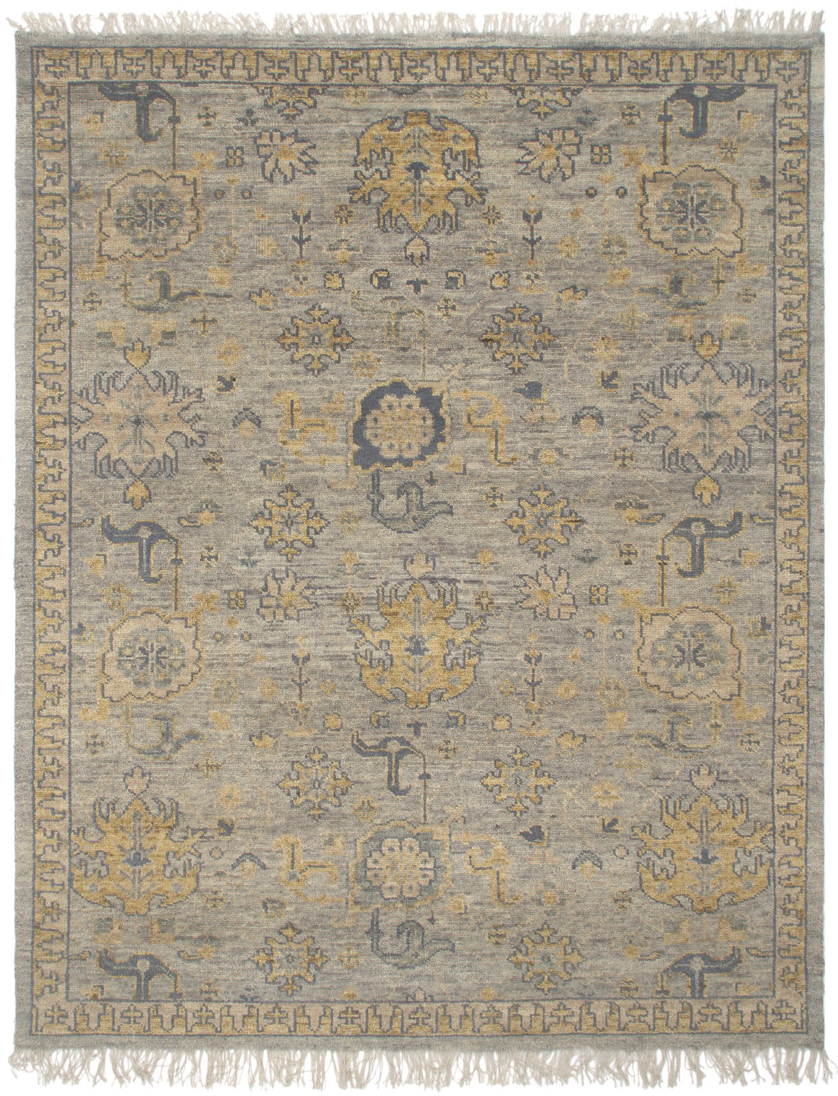 Vintage Oushak Hand Knotted New Zealand Wool Rug | Grey & Gold Traditional Turkish Area Rug — 2x3 ft'