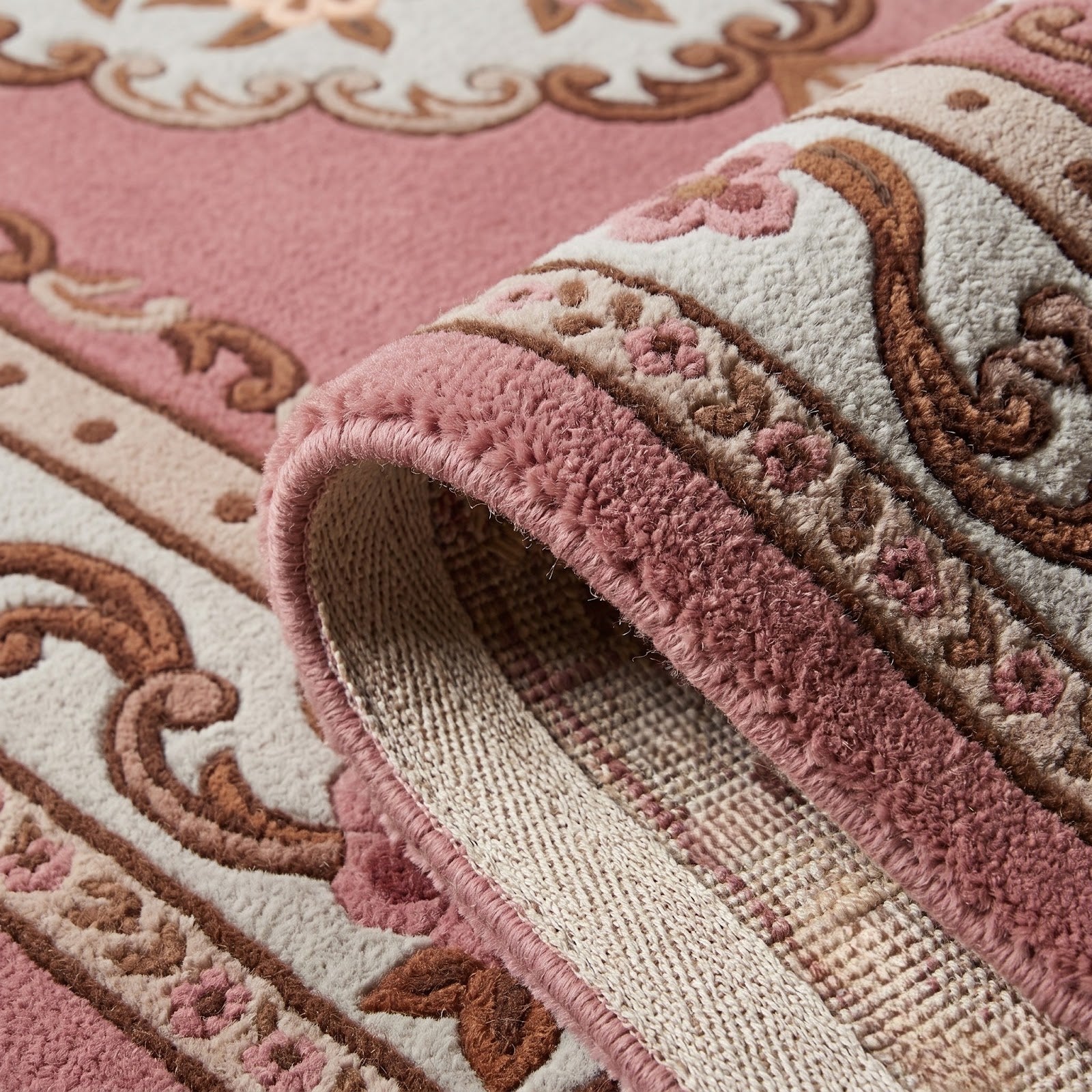 Vintage Floral Hand Tufted Wool Rug | Pink Rose Medallion Area Rug — 2x3 ft'