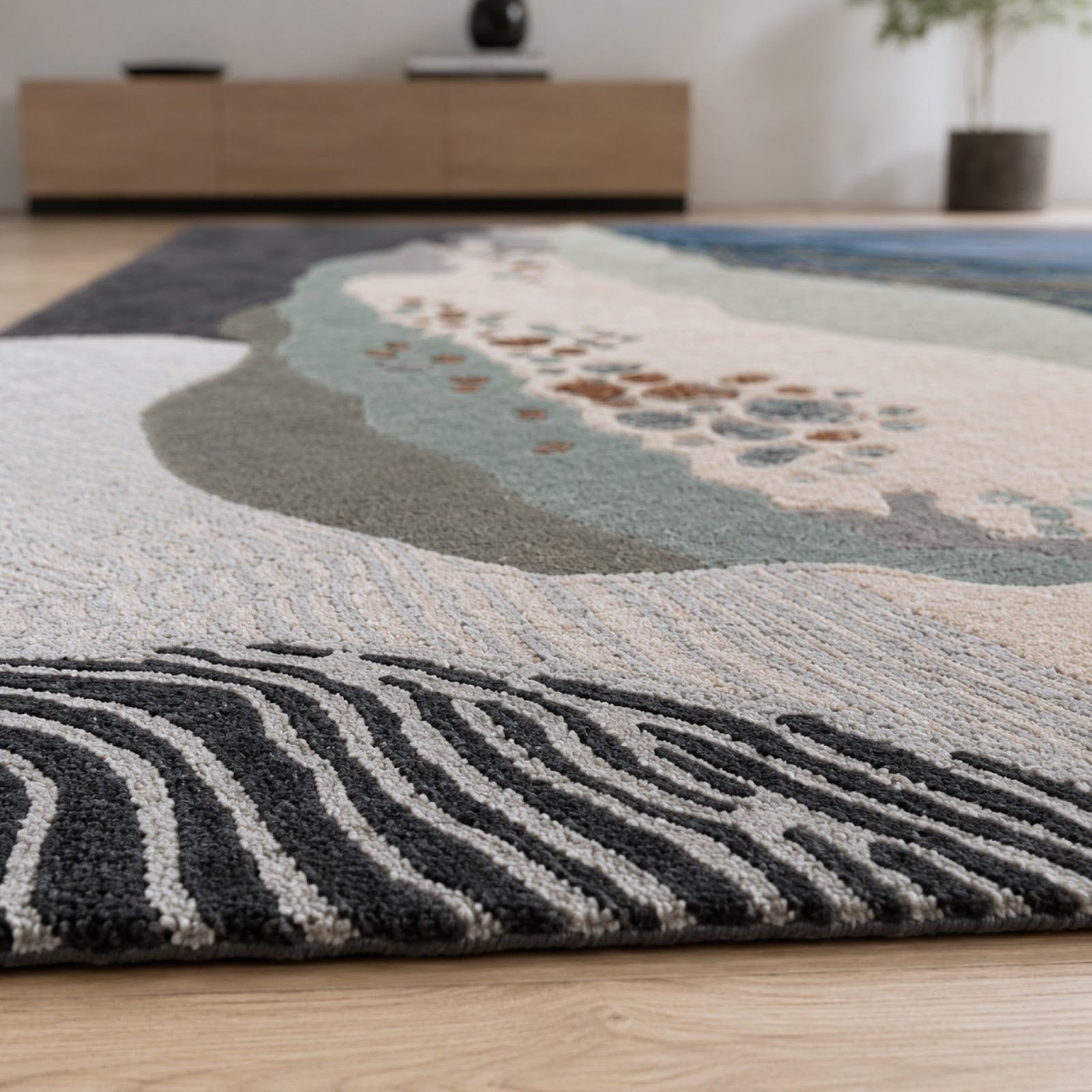 Abstract Geode Hand Tufted Wool Rug | Organic Stone Formation Area Rug — 2x3 ft'