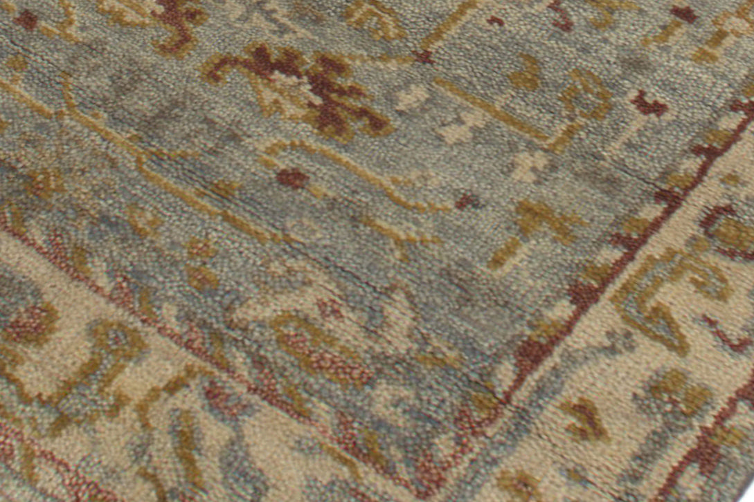 Vintage Oushak Hand Knotted New Zealand Wool Rug | Sky Blue & Ivory Floral Area Rug — 2x3 ft'