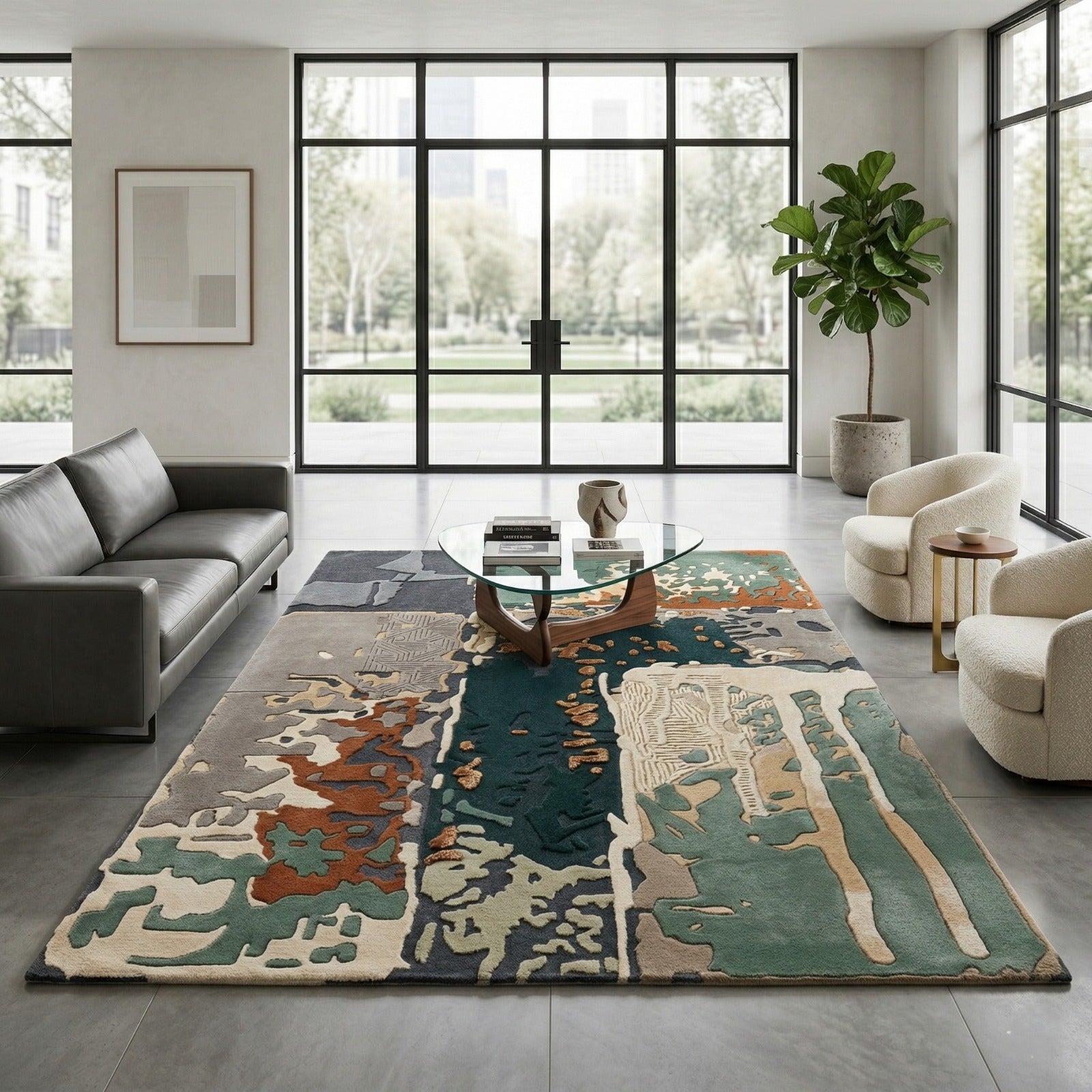 Abstract Contemporary Hand Tufted Wool Rug | Modern Artistic Area Rug — 2x3 ft'