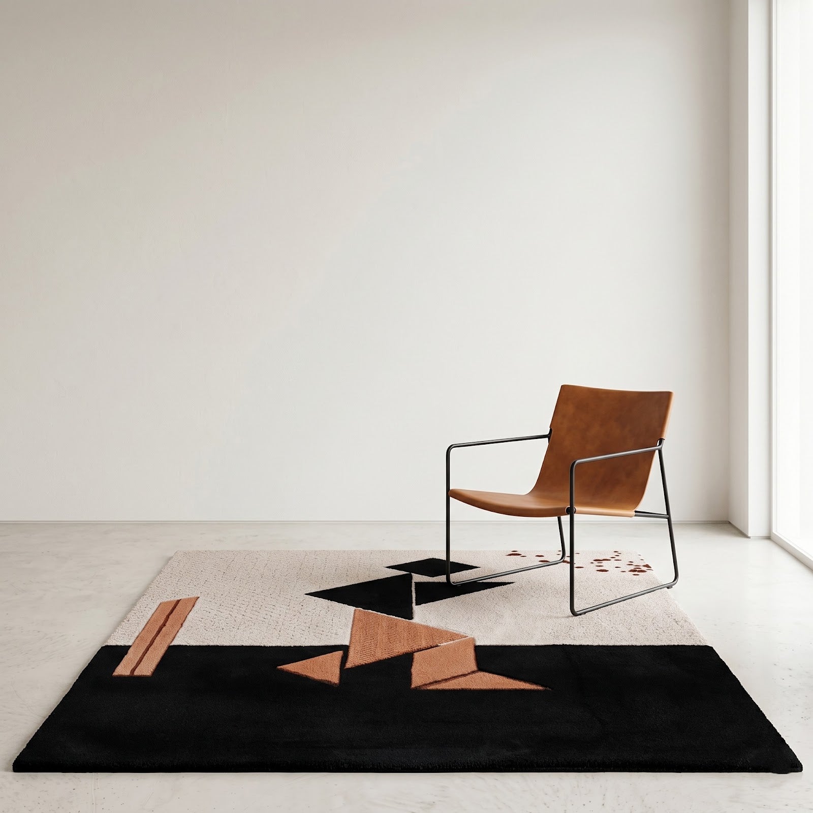 Abstract Geometric Hand Tufted Wool Rug | Modern Minimalist Art Area Rug in Black, Ivory & Terracotta — 2x3 ft'