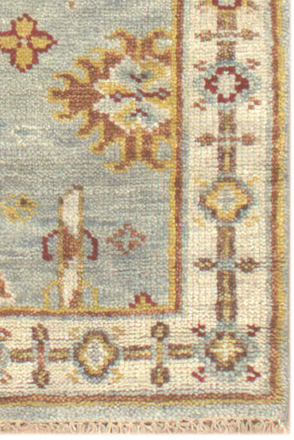 Vintage Oushak Hand Knotted New Zealand Wool Rug | Light Blue & Ivory Turkish Floral Area Rug — 2x3 ft'