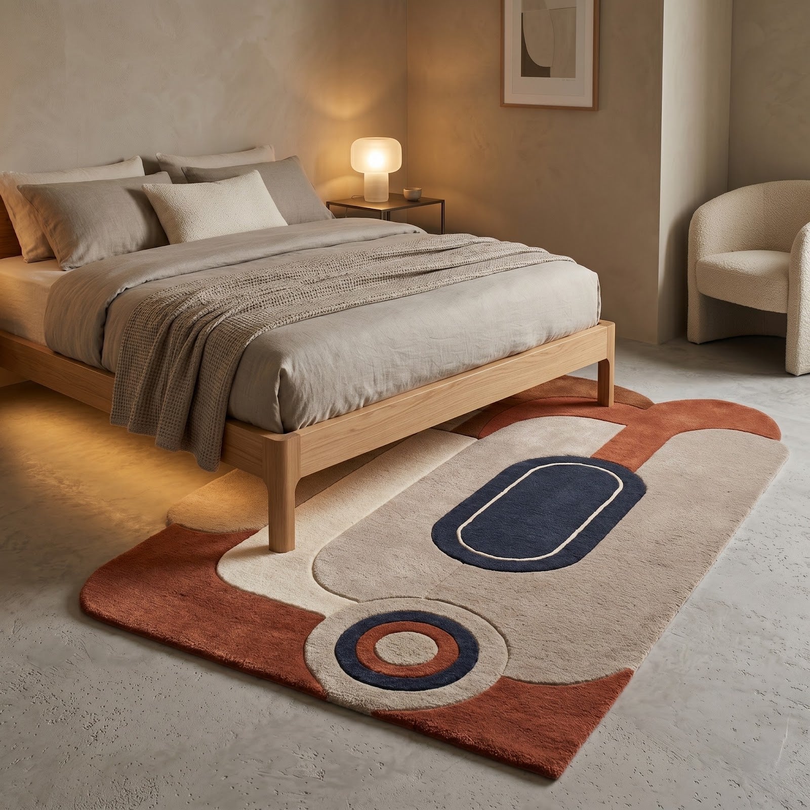 Retro Modern Hand Tufted Wool Rug | Terracotta, Beige & Navy Abstract Geometric Area Rug — 2x3 ft'