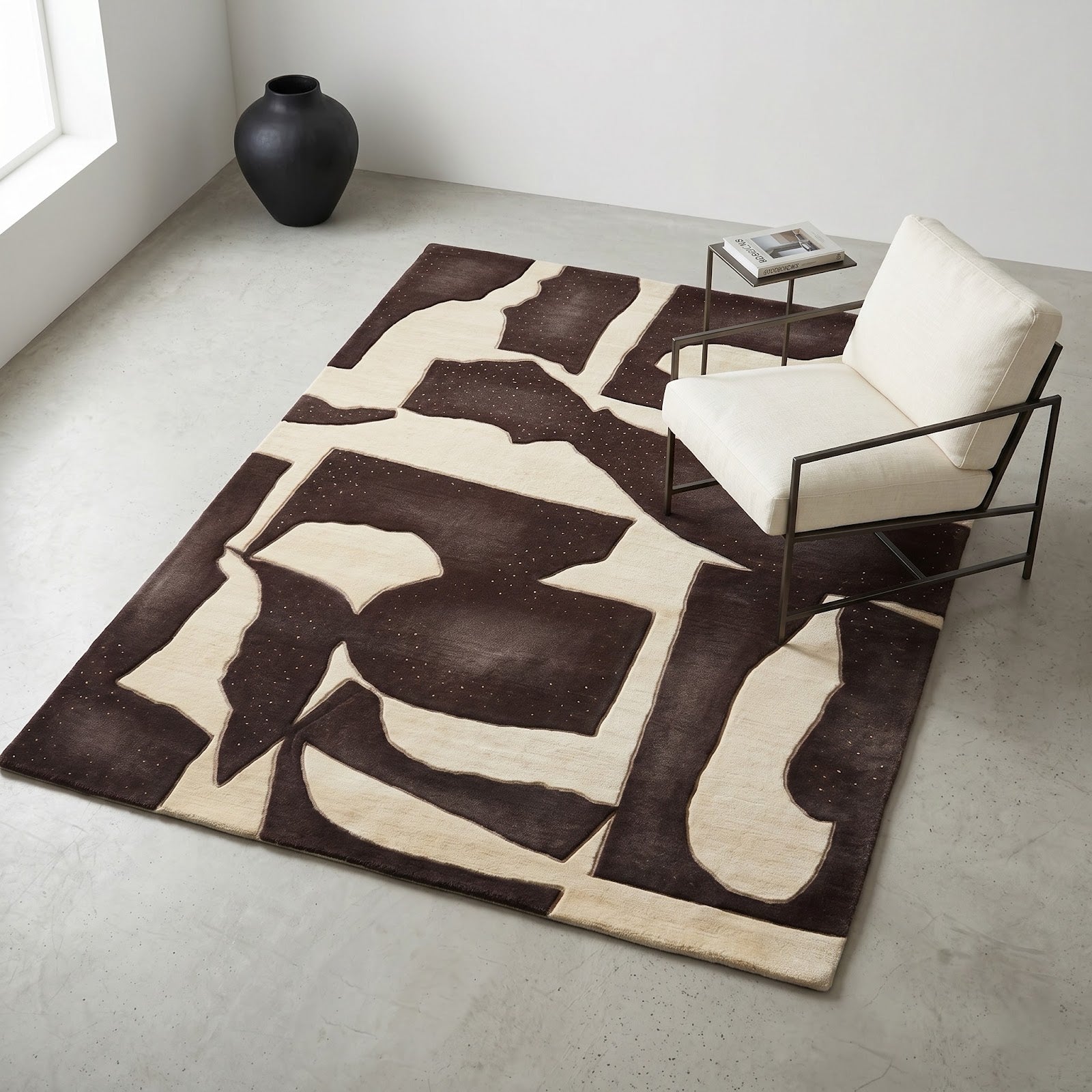 Modern Abstract Hand Tufted Wool Rug | Espresso Brown & Ivory Organic Area Rug — 2x3 ft'
