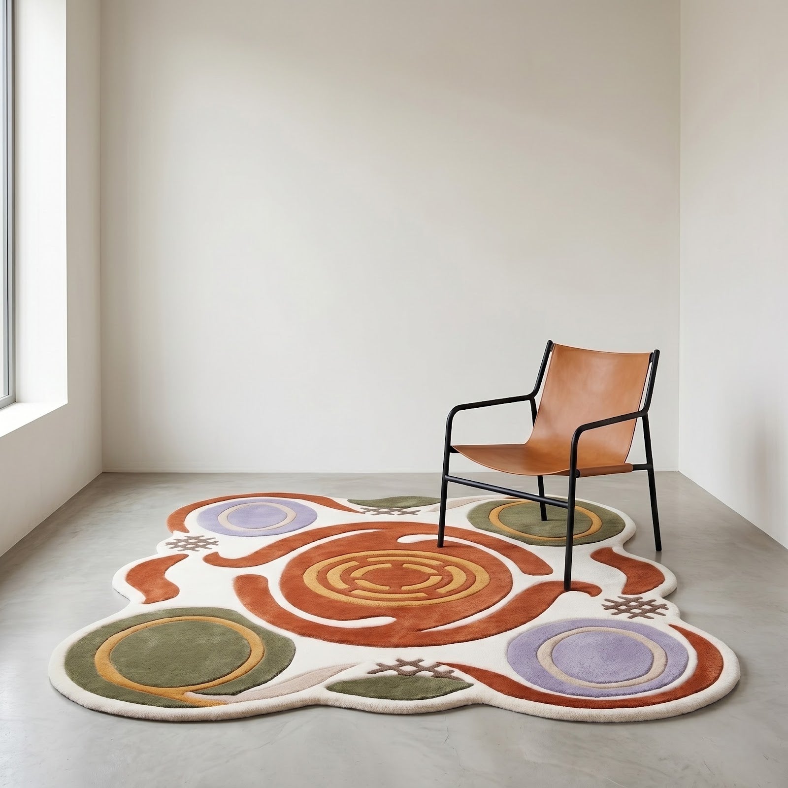 Abstract Hand Tufted Wool Rug | Terracotta Green Irregular Area Rug — 2x3 ft'
