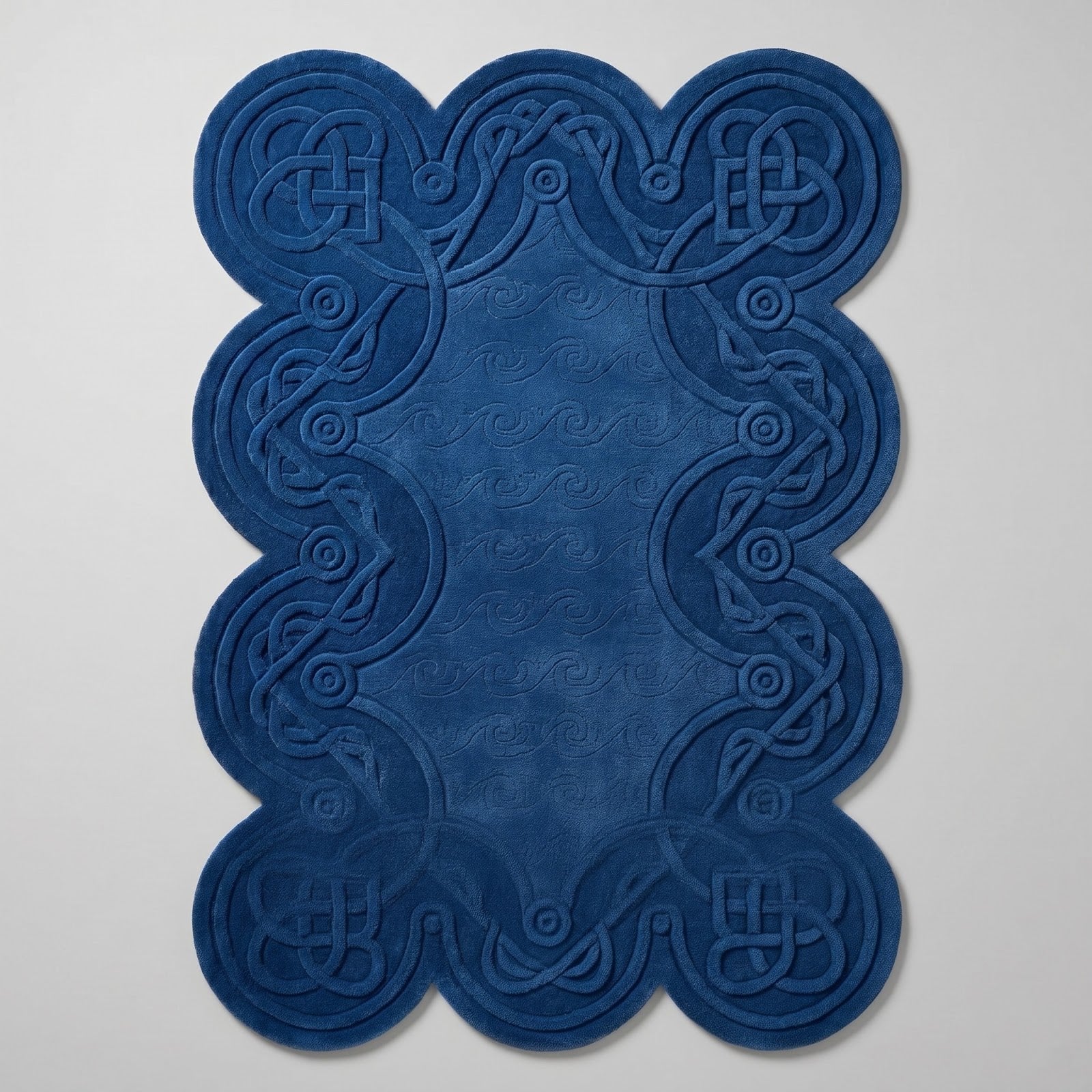 Celtic Knot Irregular Hand Tufted Wool Rug | Navy Blue Heritage Pattern Statement Area Rug — 2x3 ft'