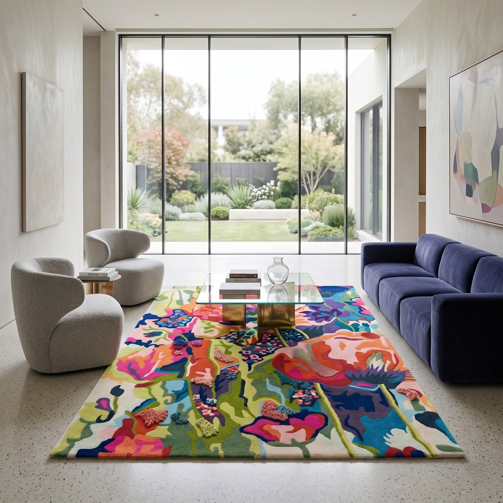 Vibrant Botanical Bloom Hand Tufted Wool Rug | Multicolor Abstract Floral Statement Area Rug — 2x3 ft'