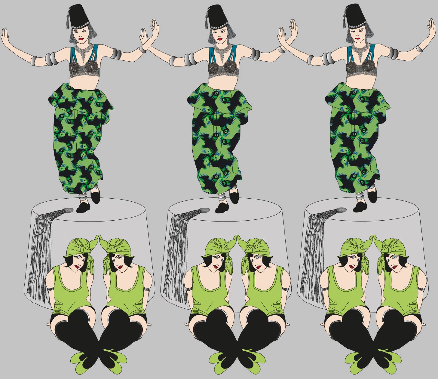 CUSTOM ART DECO EGYPTIAN REVIVAL FEZ HAT WALLPAPER Green by Art Decor Designs image 0