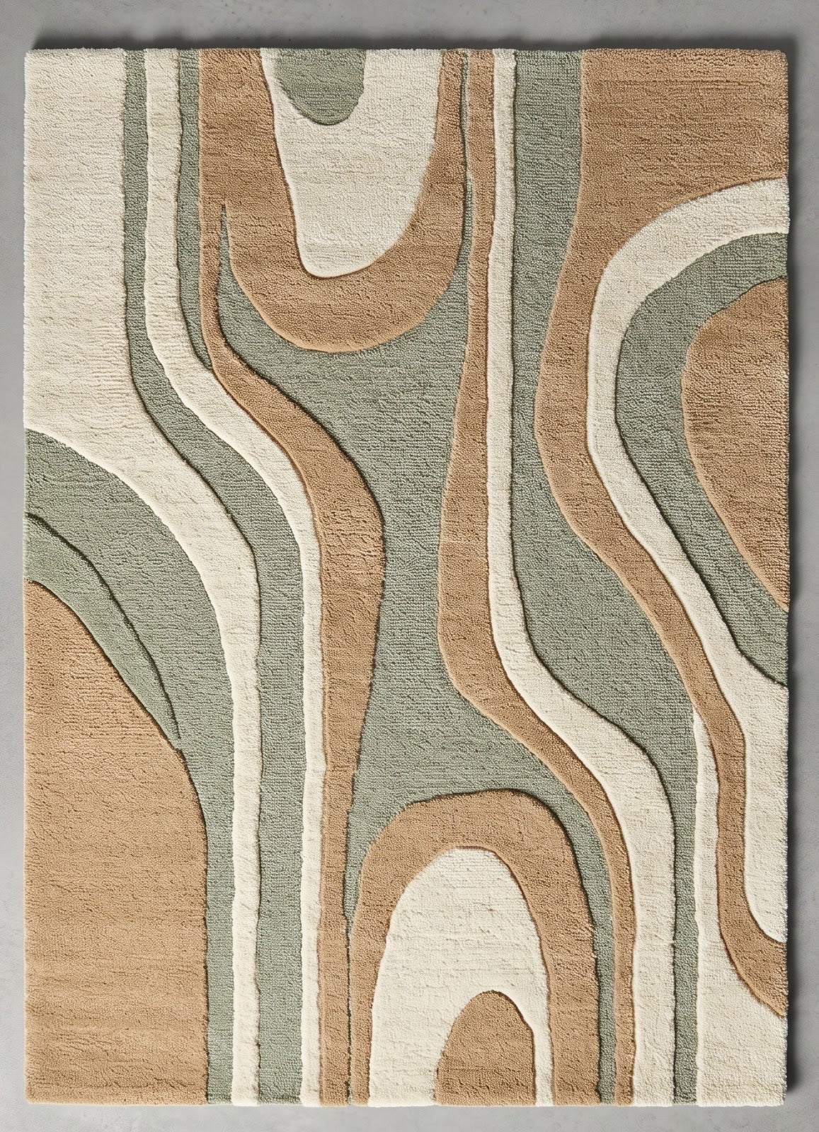 Organic Wave Hand Tufted Wool Rug | Sage Green, Beige & Ivory Abstract Contemporary Area Rug — 2x3 ft'