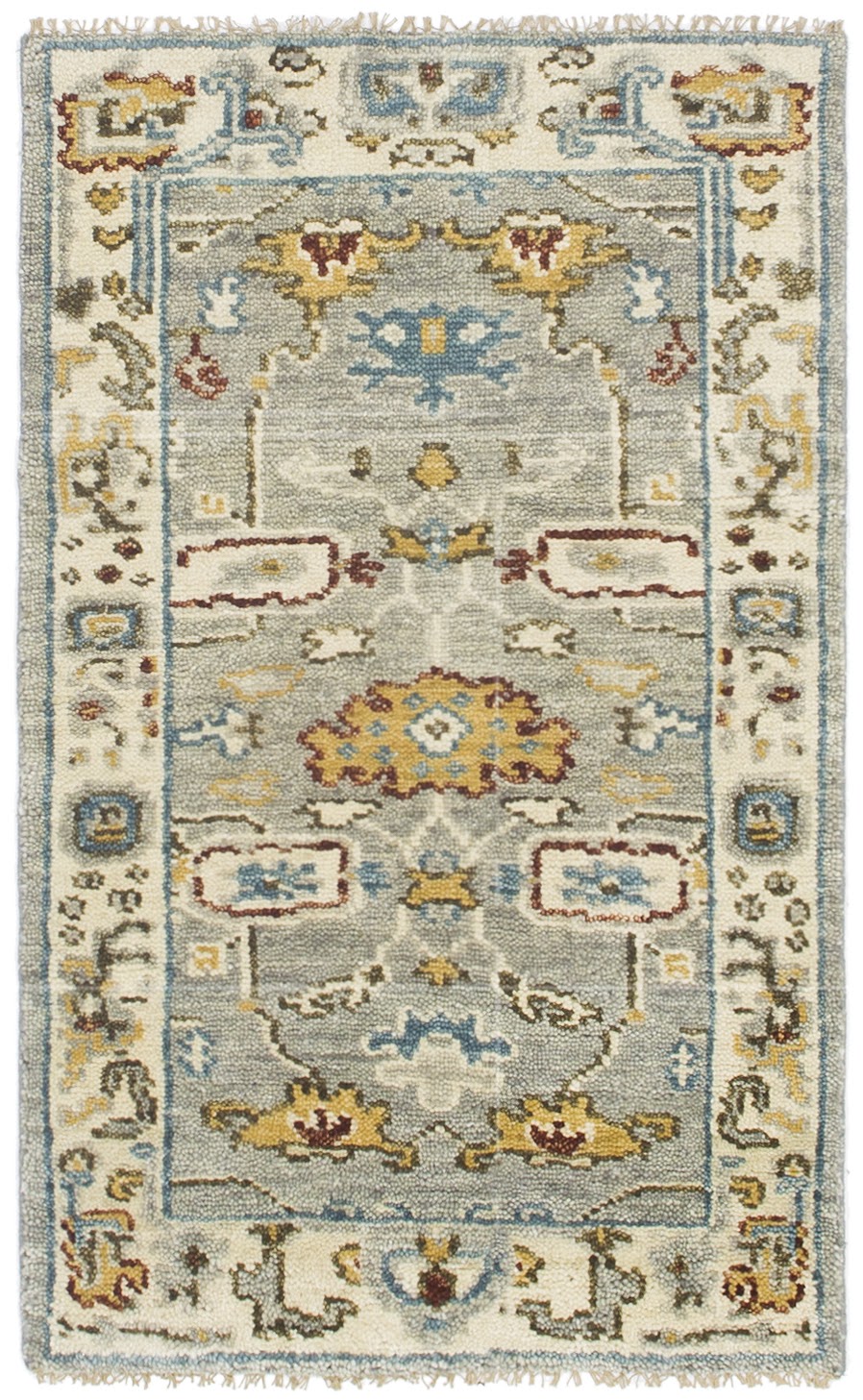 Vintage Oushak Hand Knotted New Zealand Wool Rug | Silver Grey & Ivory Floral Area Rug — 2x3 ft'