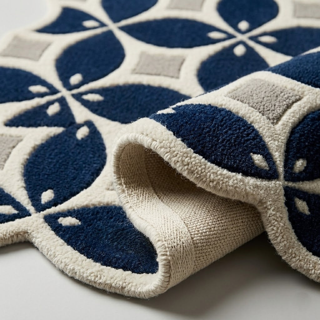 Navy Blue Geometric Hand Tufted Wool Rug | Irregular Trellis Area Rug — 2x3 ft'