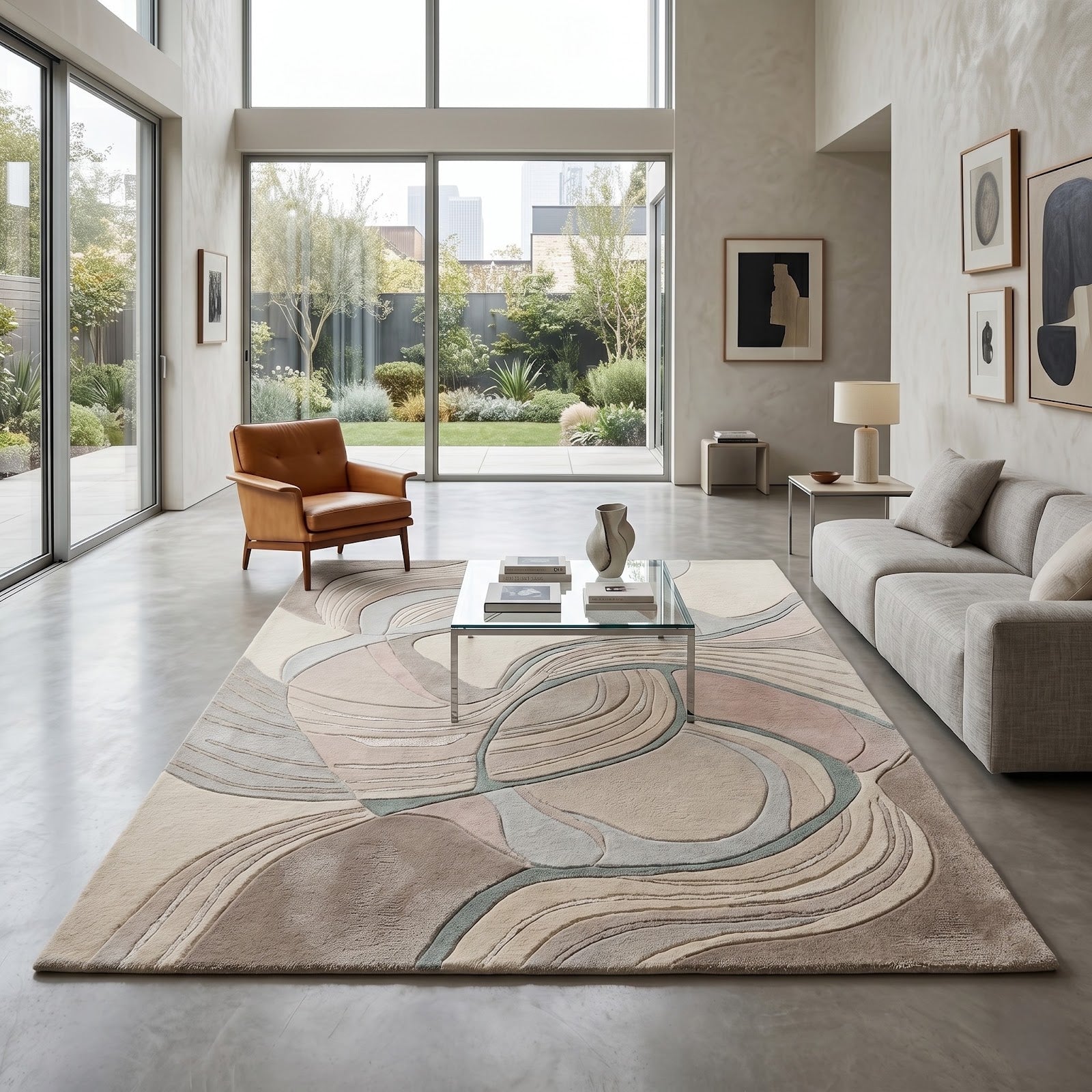 Modern Organic Abstract Hand Tufted Wool Rug | Neutral Flowing Line Art Area Rug — 2x3 ft'