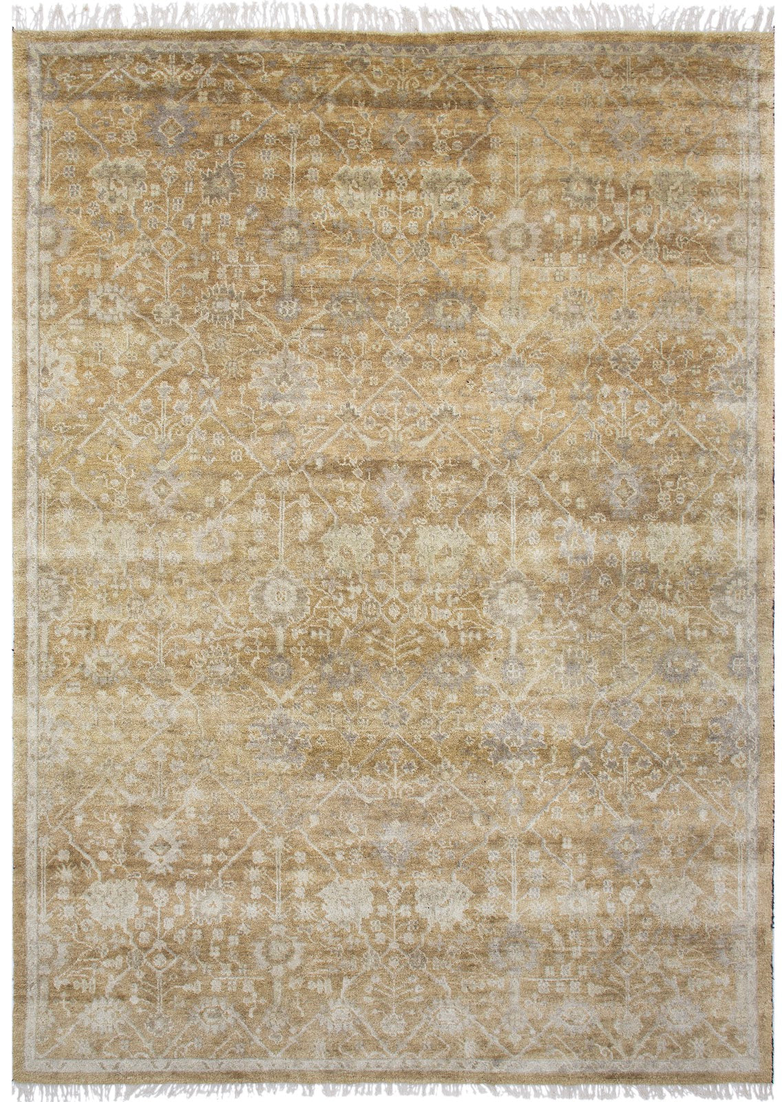 Vintage Oushak Hand Knotted New Zealand Wool Rug | Beige & Ivory Floral Area Rug — 2x3 ft'