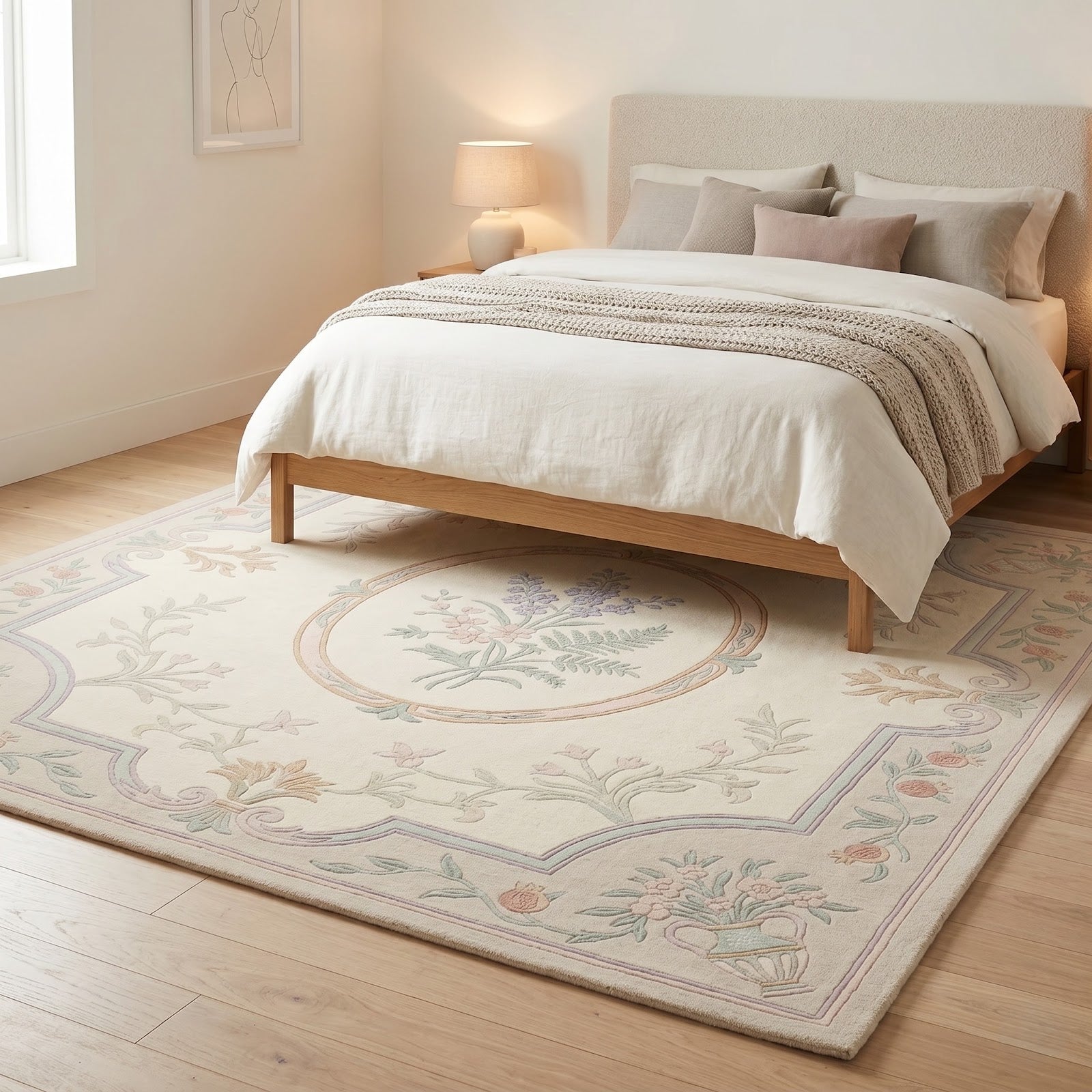 French Provincial Floral Hand Tufted Wool Rug | Pastel Botanical Medallion Area Rug — 2x3 ft'