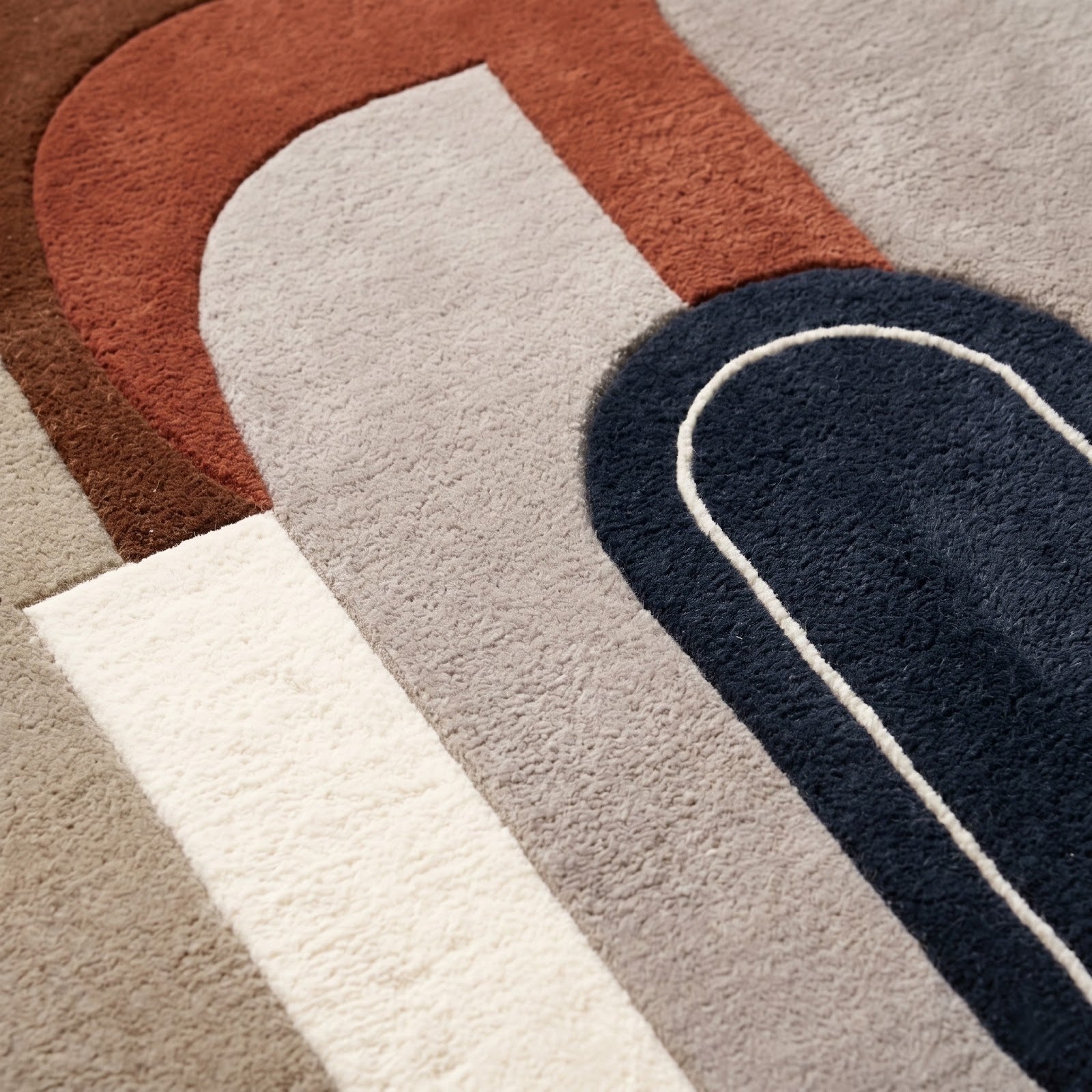 Retro Modern Hand Tufted Wool Rug | Terracotta, Beige & Navy Abstract Geometric Area Rug — 2x3 ft'