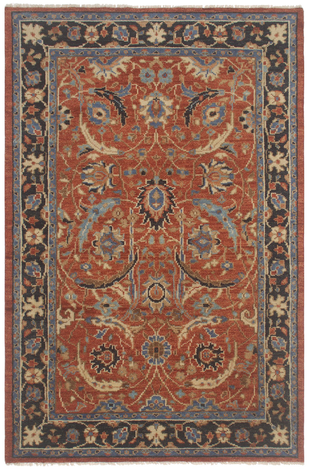 Traditional Persian Hand Knotted New Zealand Wool Rug | Rust & Blue Floral Vintage Area Rug — 2x3 ft'