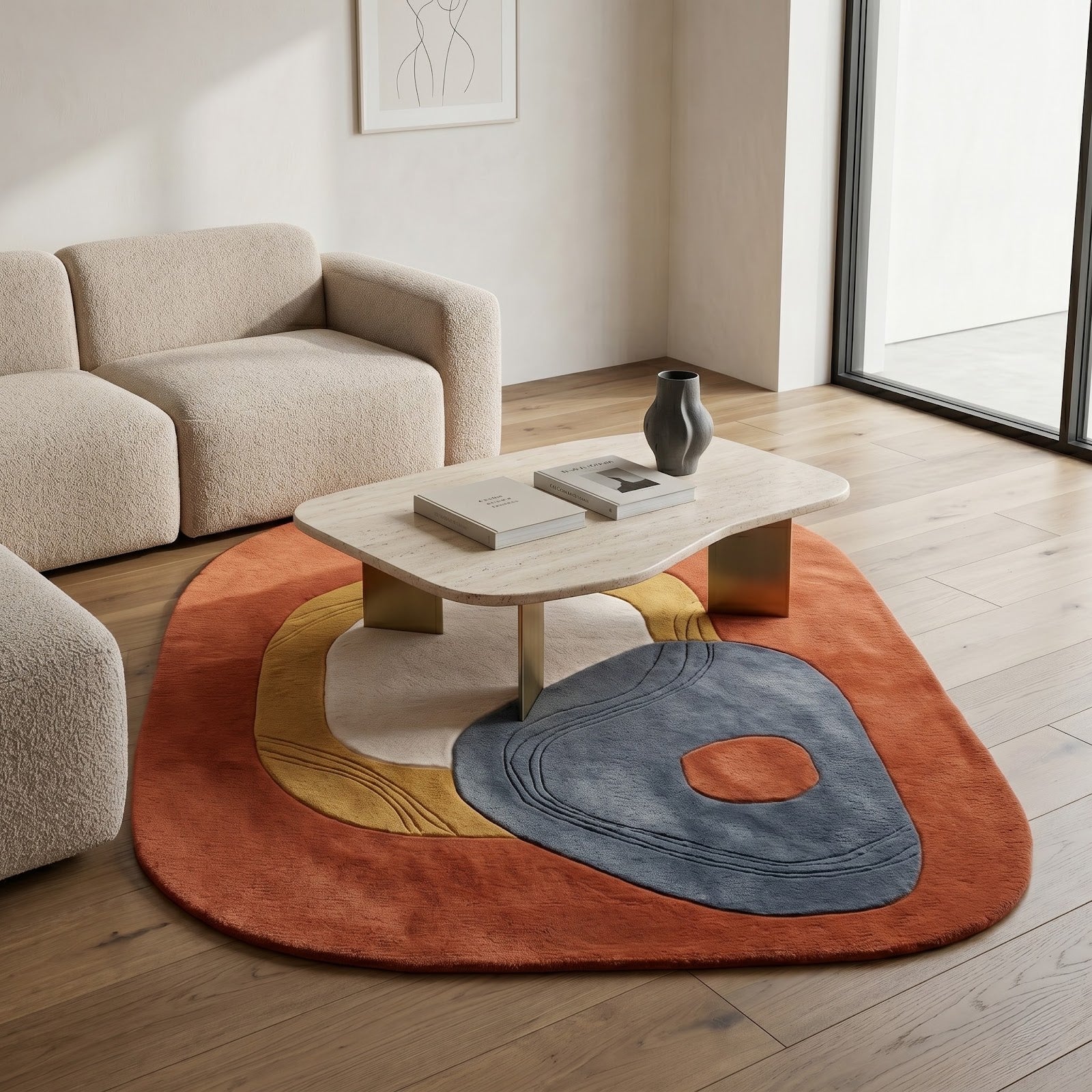 Abstract Terracotta Hand Tufted Wool Rug | Irregular Modern Area Rug — 2x3 ft'