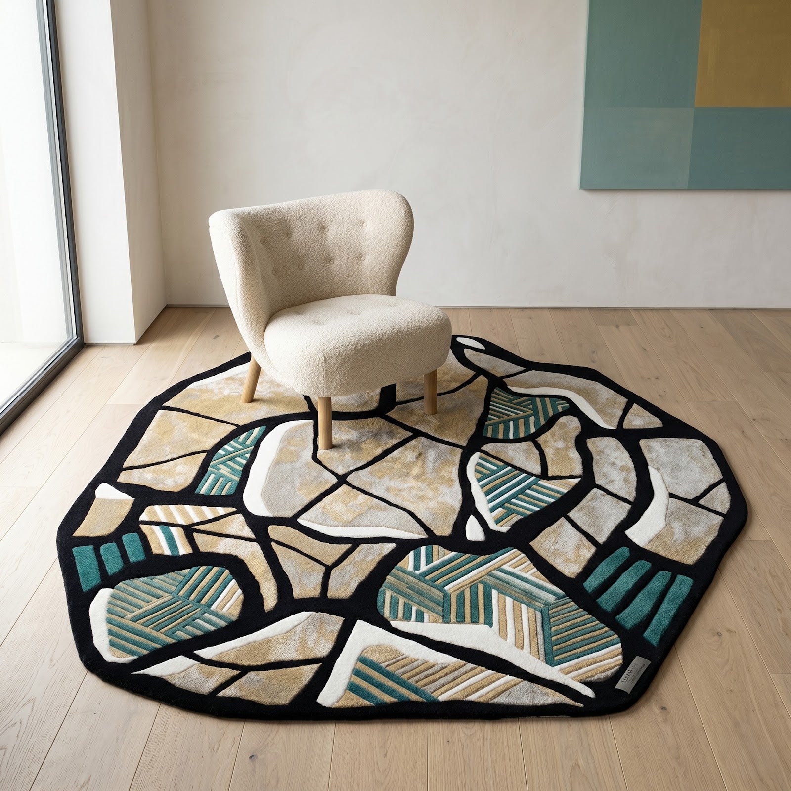 Irregular Mosaic Hand Tufted Wool Rug | Abstract Stone Pattern Green & Beige Contemporary Area Rug — 2x3 ft'
