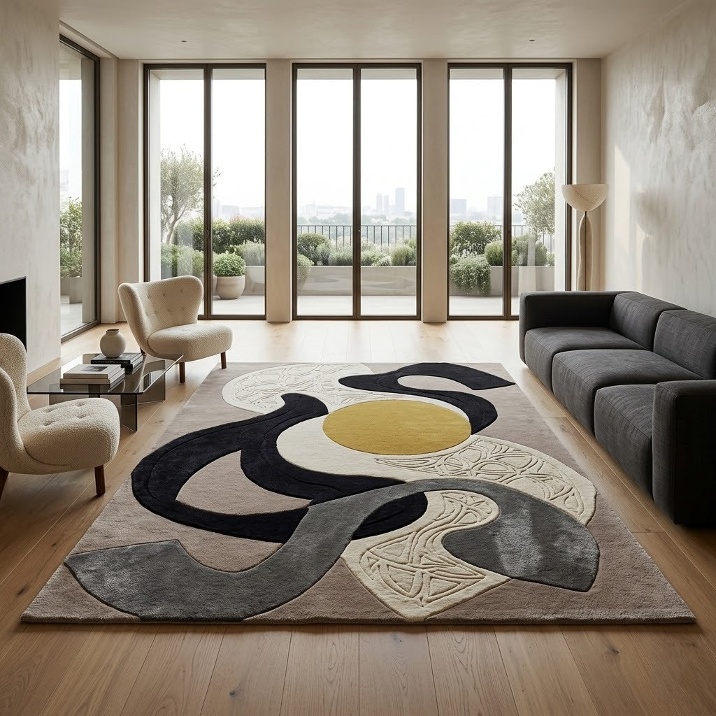 Abstract Modern Hand Tufted Wool Rug | Contemporary Art Area Rug — 2x3 ft'